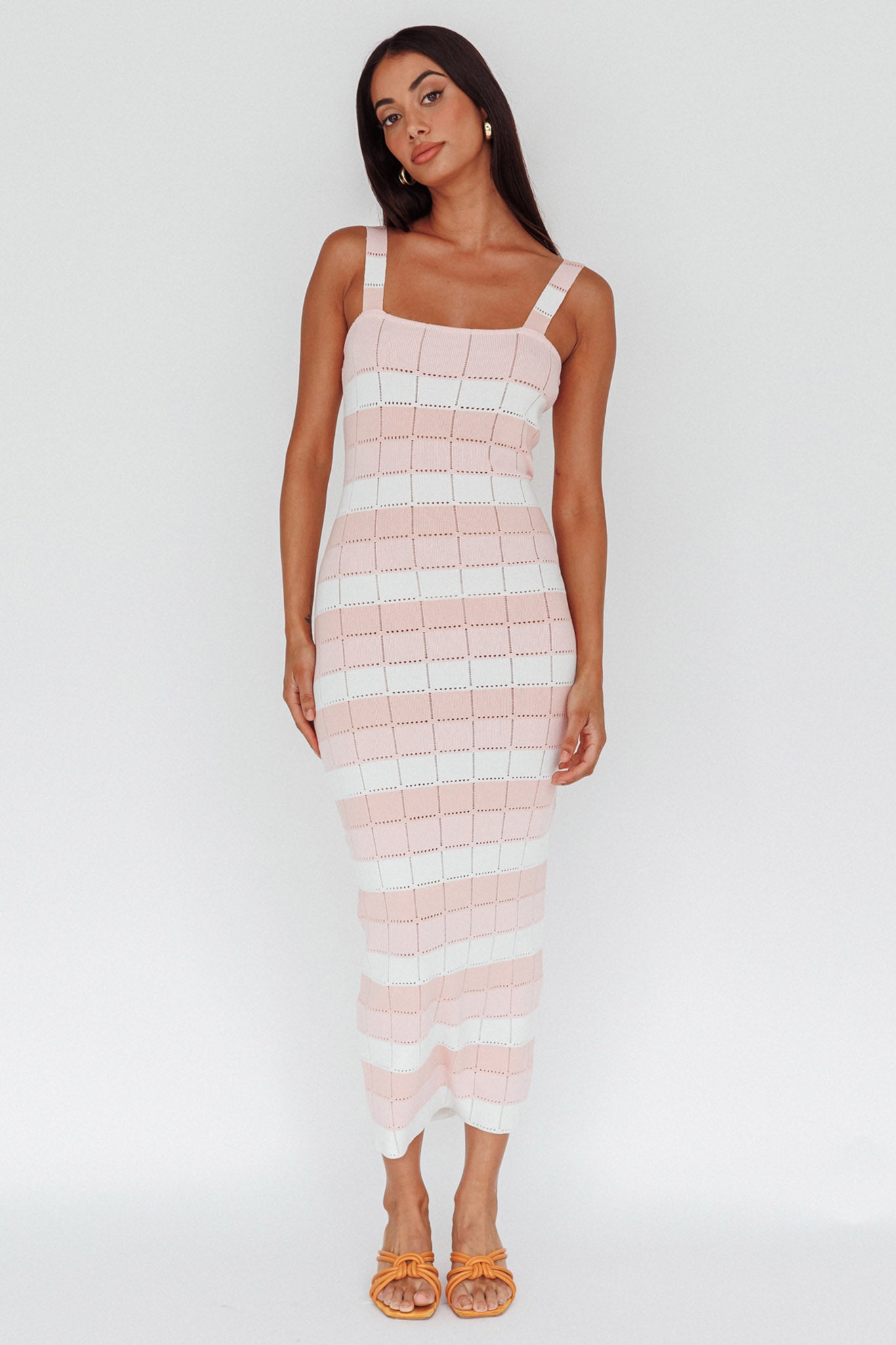 Chase The Sunrise Knit Midi Dress Striped Pink by Selfie Leslie