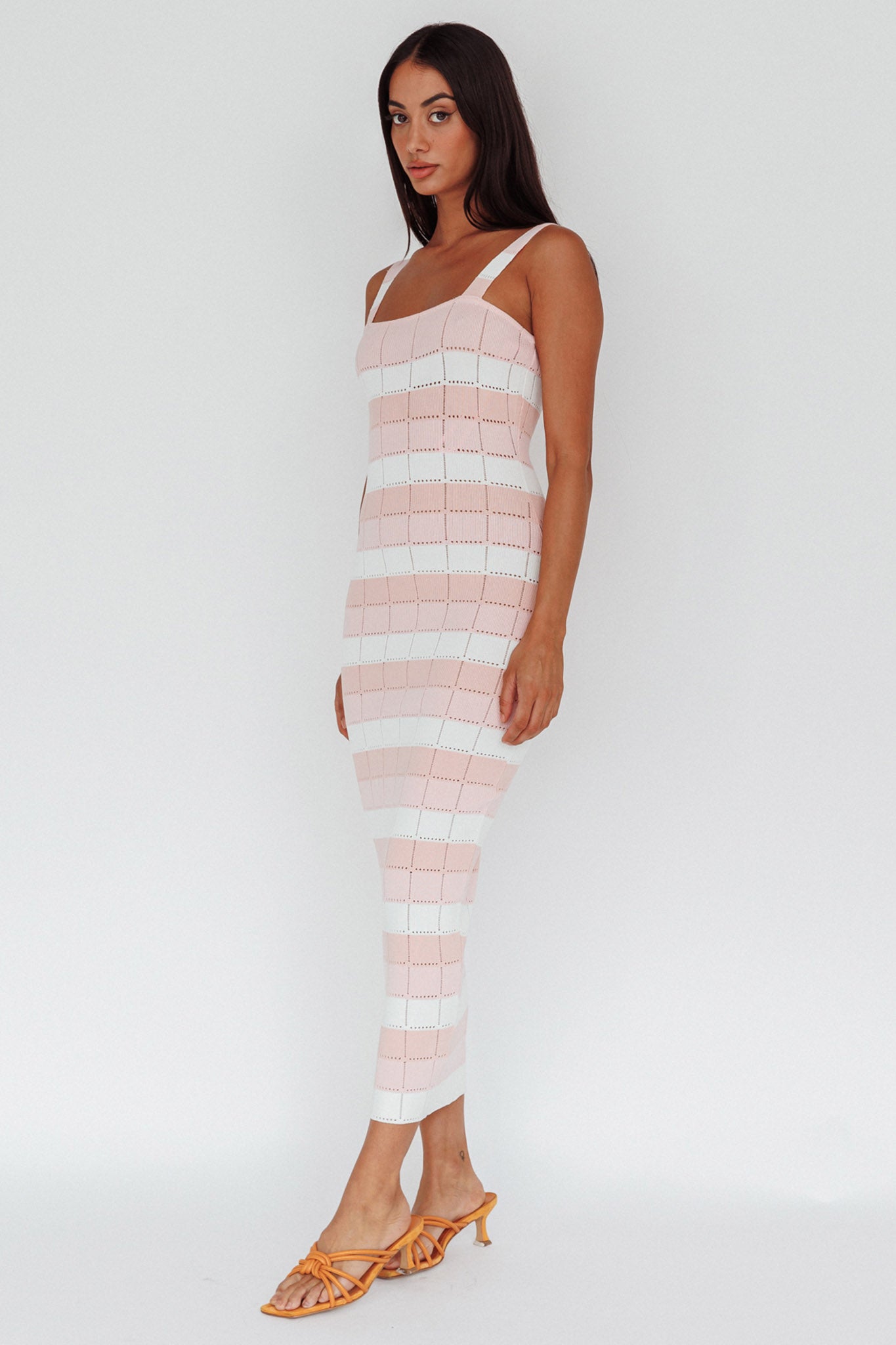 Chase The Sunrise Knit Midi Dress Striped Pink by Selfie Leslie