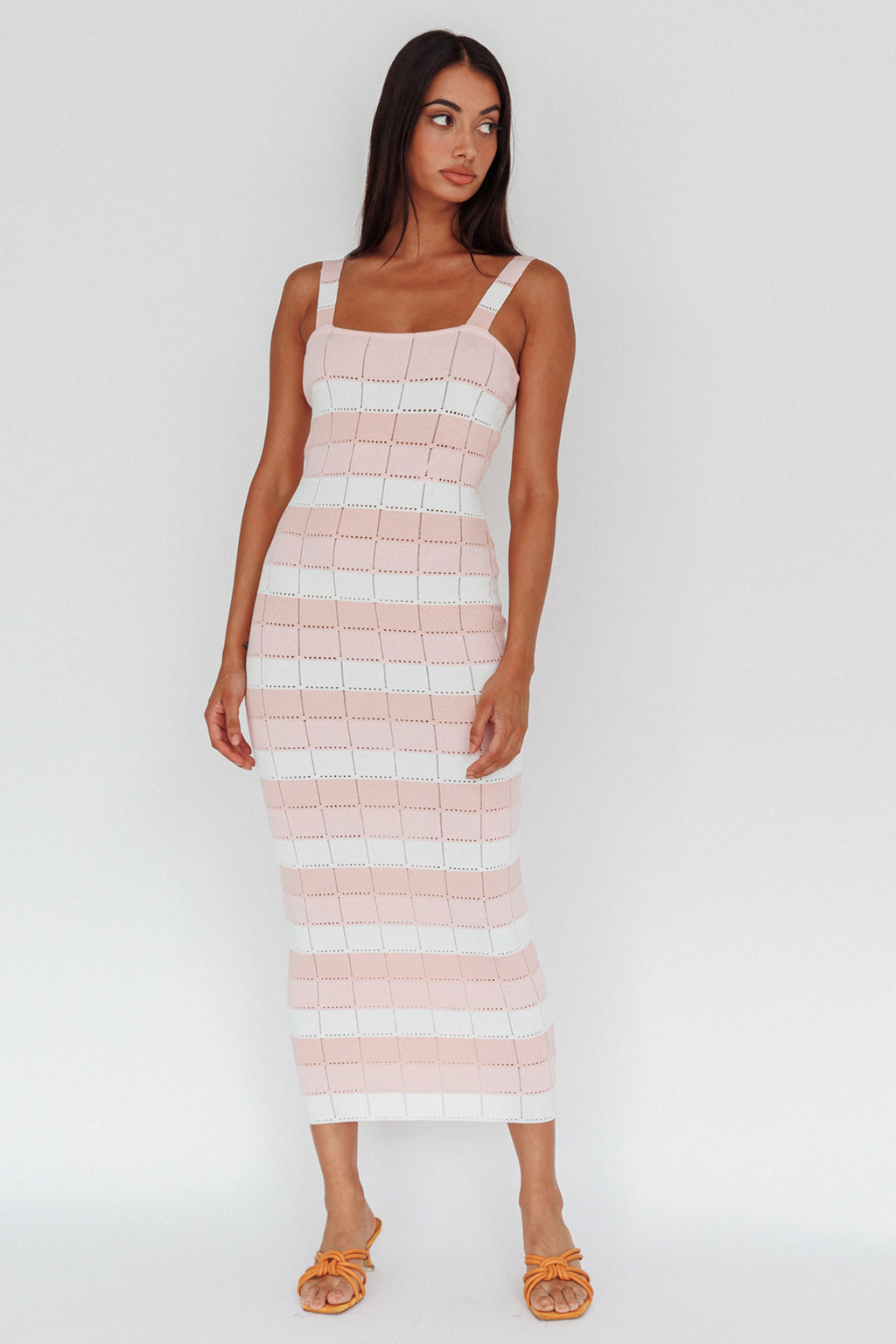 Chase The Sunrise Knit Midi Dress Striped Pink by Selfie Leslie