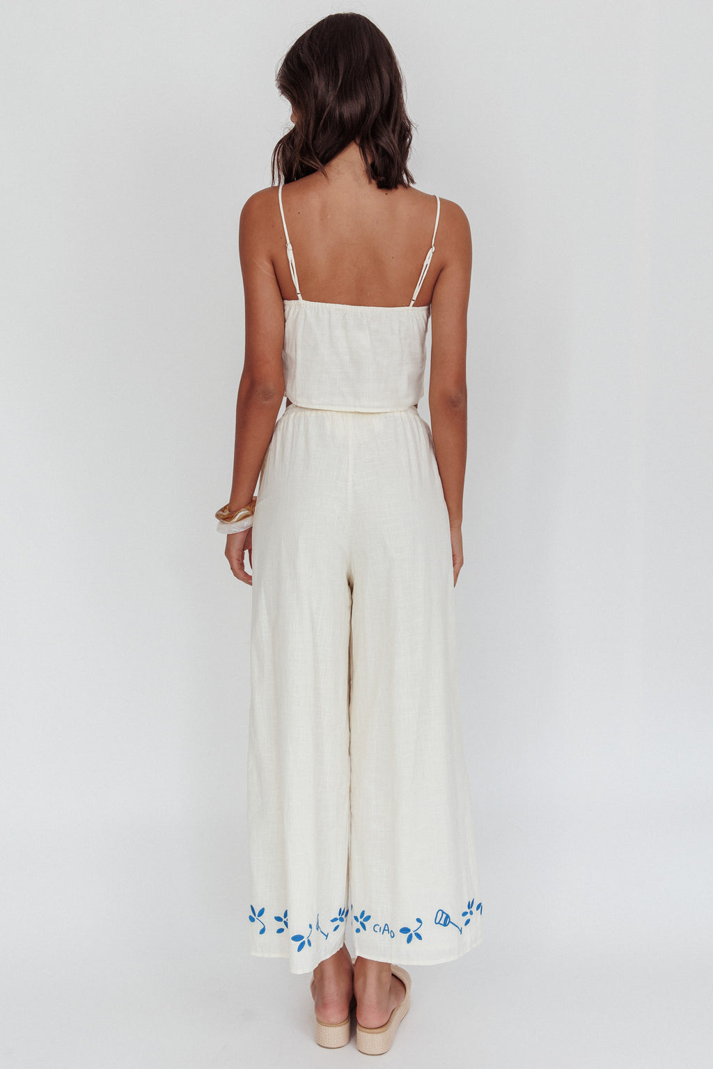 Sorrento Summer Embroidered Wide-Leg Pants Beige by Selfie Leslie
