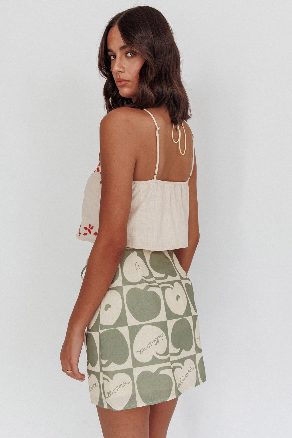 Sorrento Summer Embroidered Crop Top Oat by Selfie Leslie