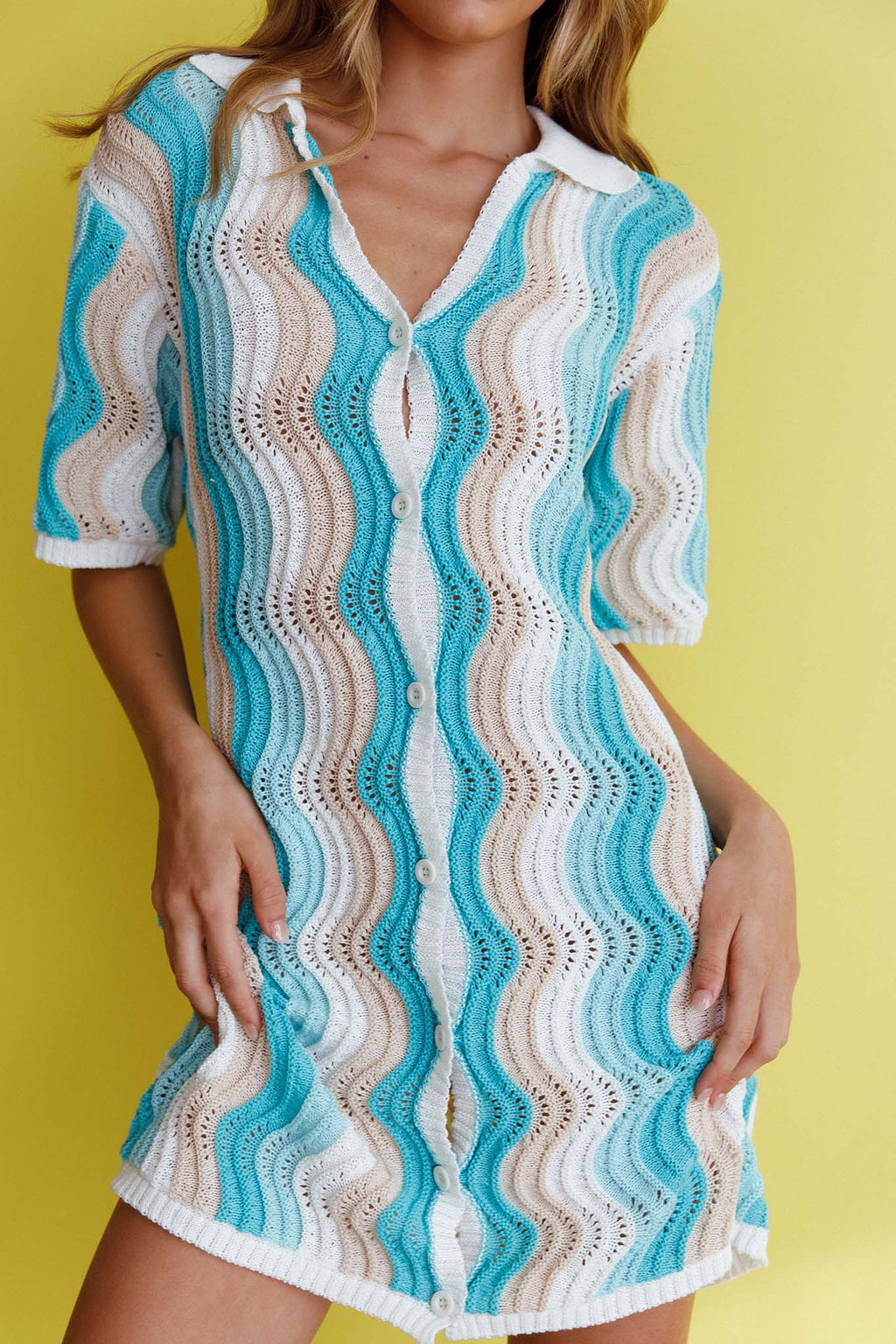 Glennon Crochet Shirt Dress Blue by Selfie Leslie