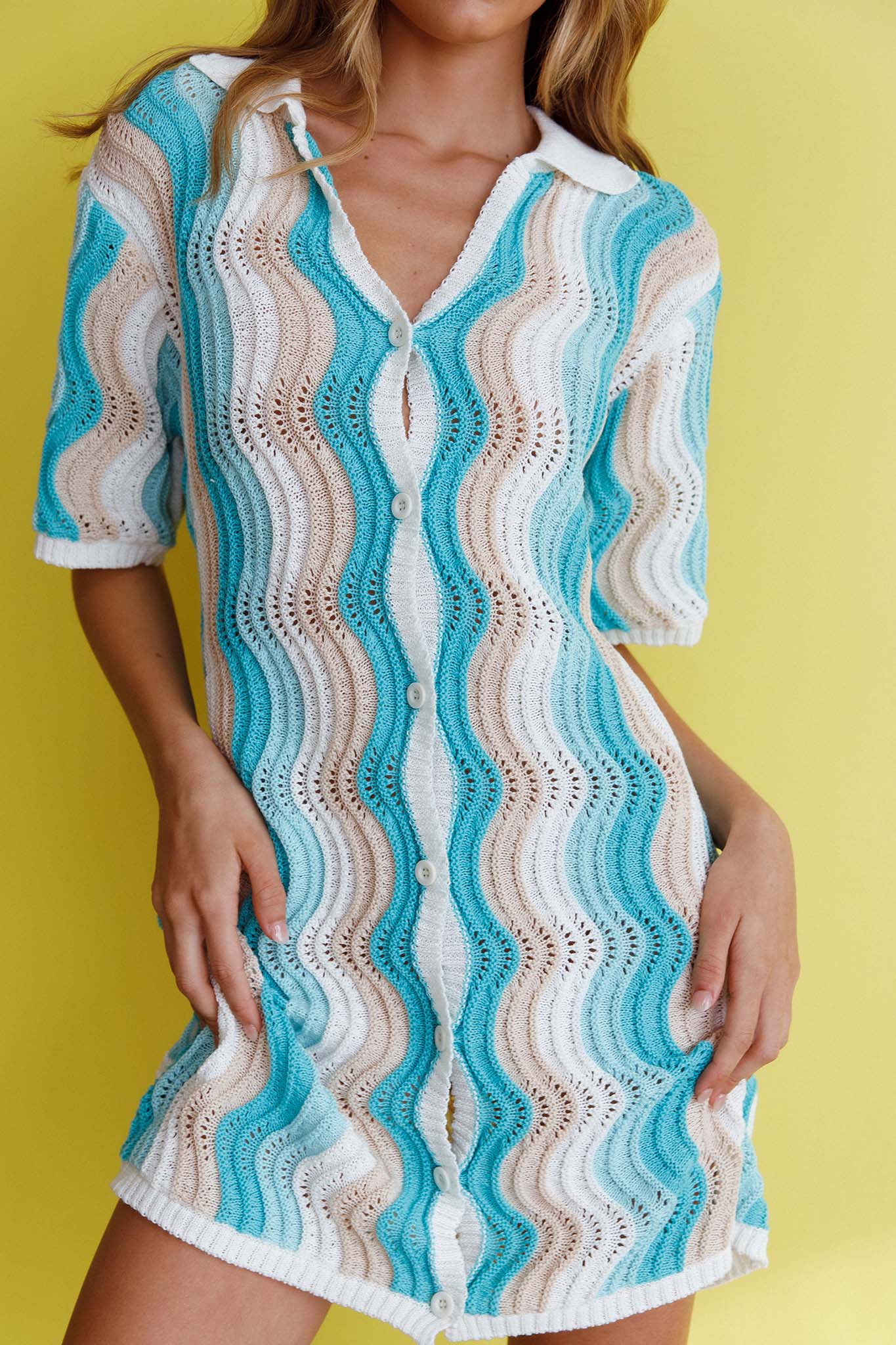 Glennon Crochet Shirt Dress Blue by Selfie Leslie
