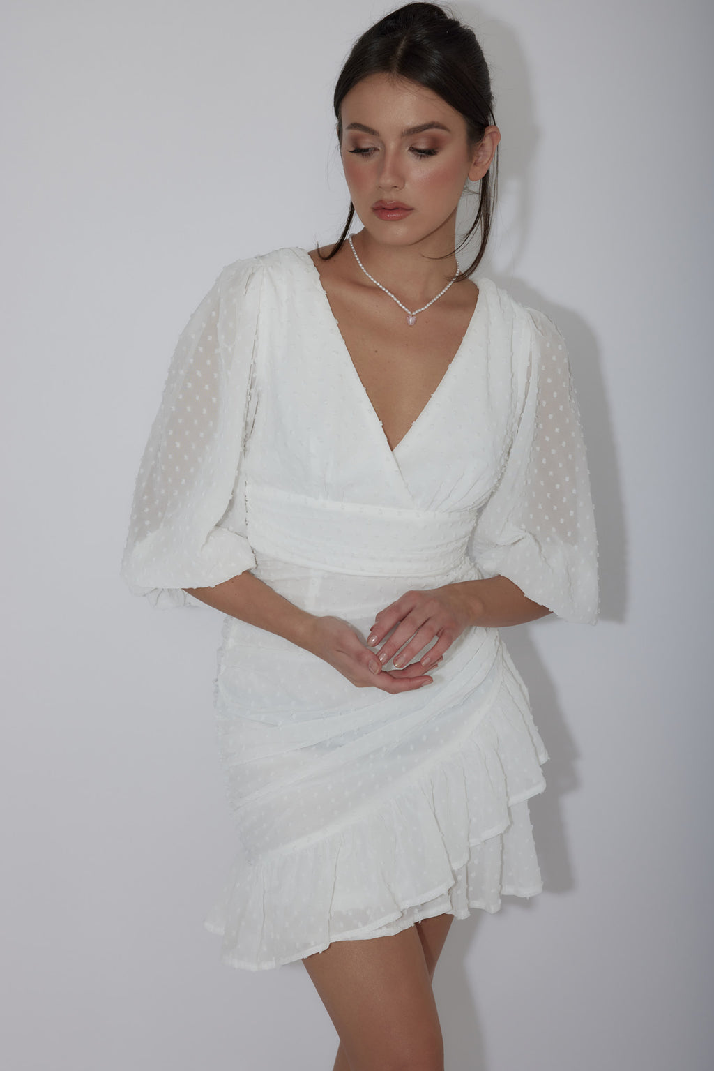 Wild Honey Hail Spot Mini Dress White by Selfie Leslie