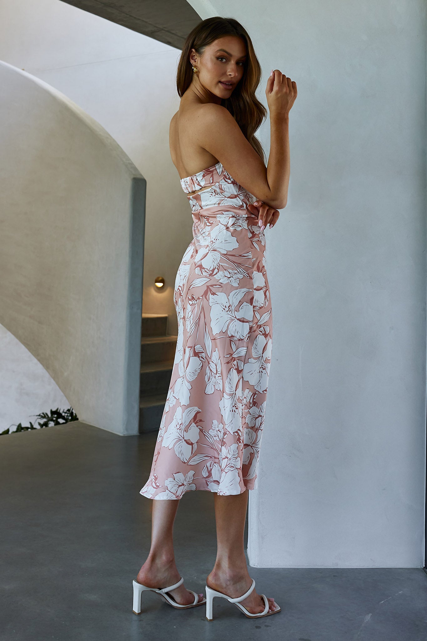 Ladies' Night Cowl Back Midi Dress Floral Peach by Selfie Leslie