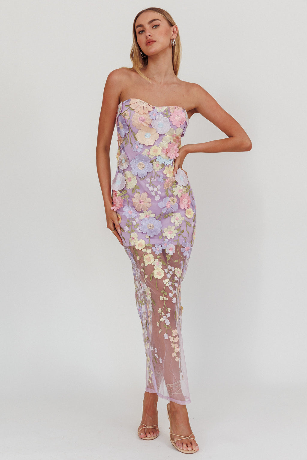 Euphoria Dream Embellished Mesh Maxi Dress Lilac by Selfie Leslie