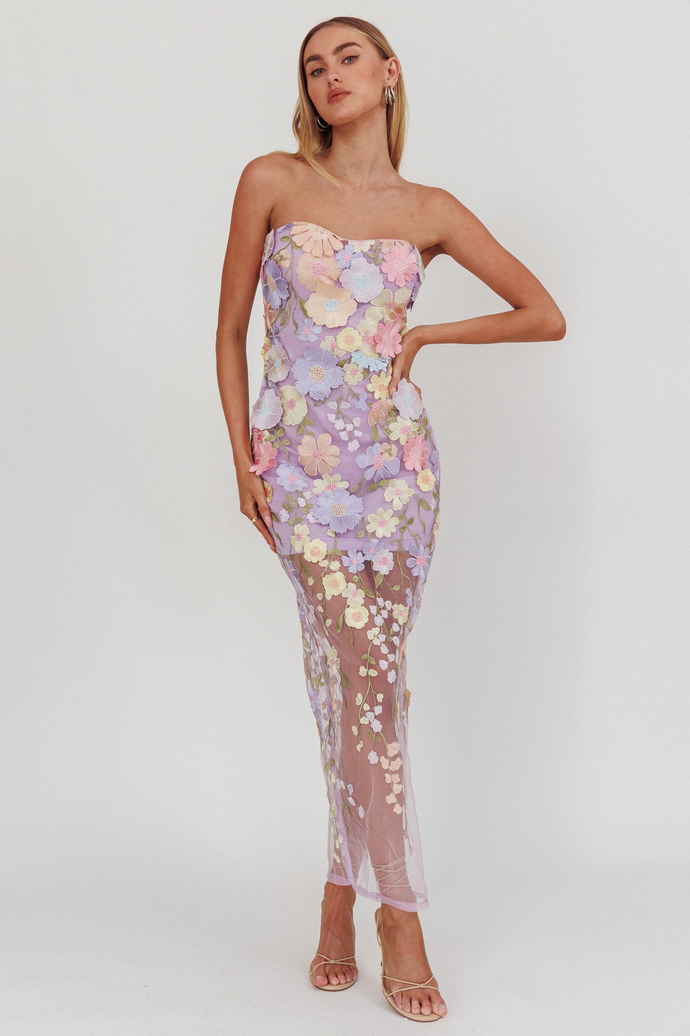 Euphoria Dream Embellished Mesh Maxi Dress Lilac by Selfie Leslie