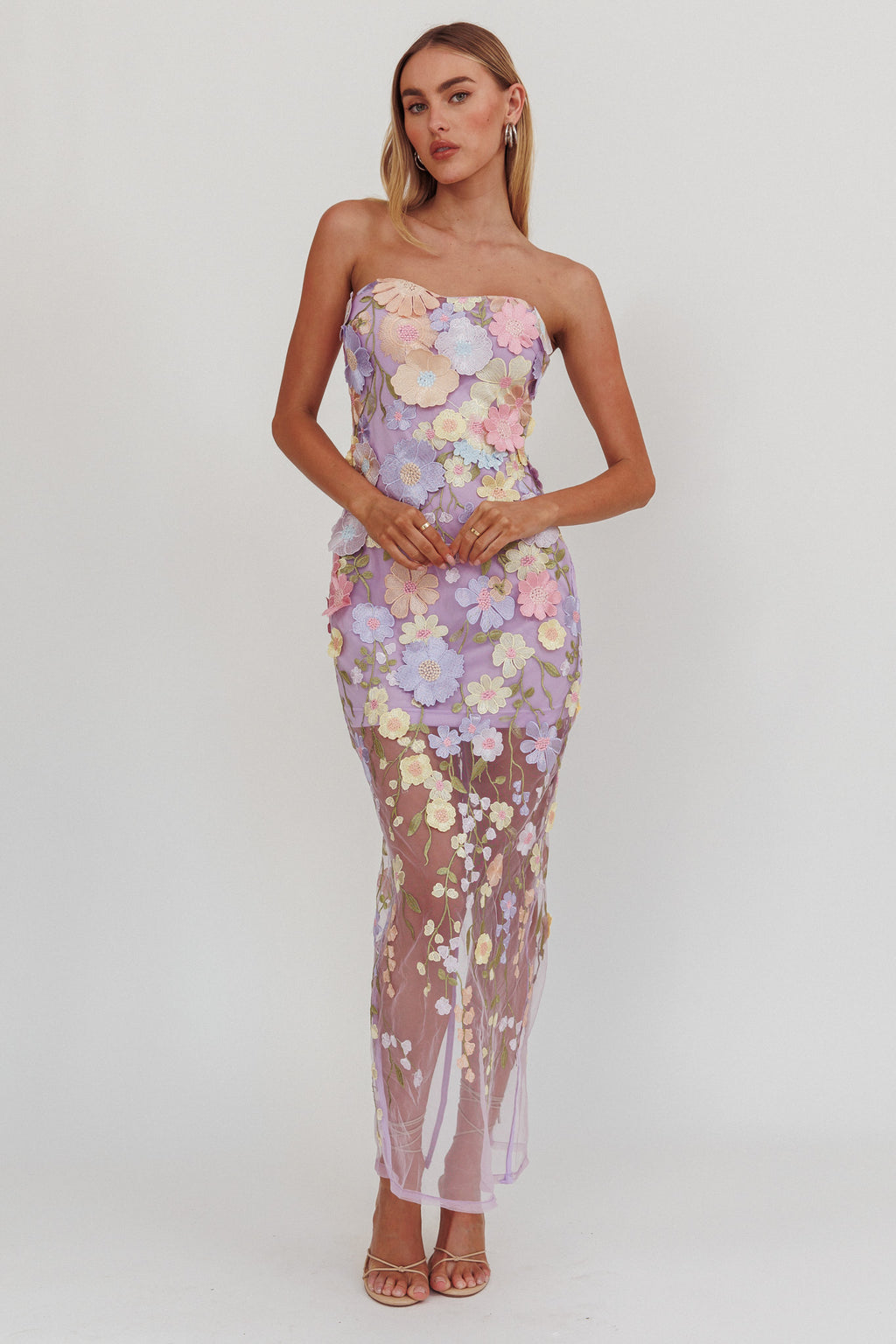 Euphoria Dream Embellished Mesh Maxi Dress Lilac by Selfie Leslie
