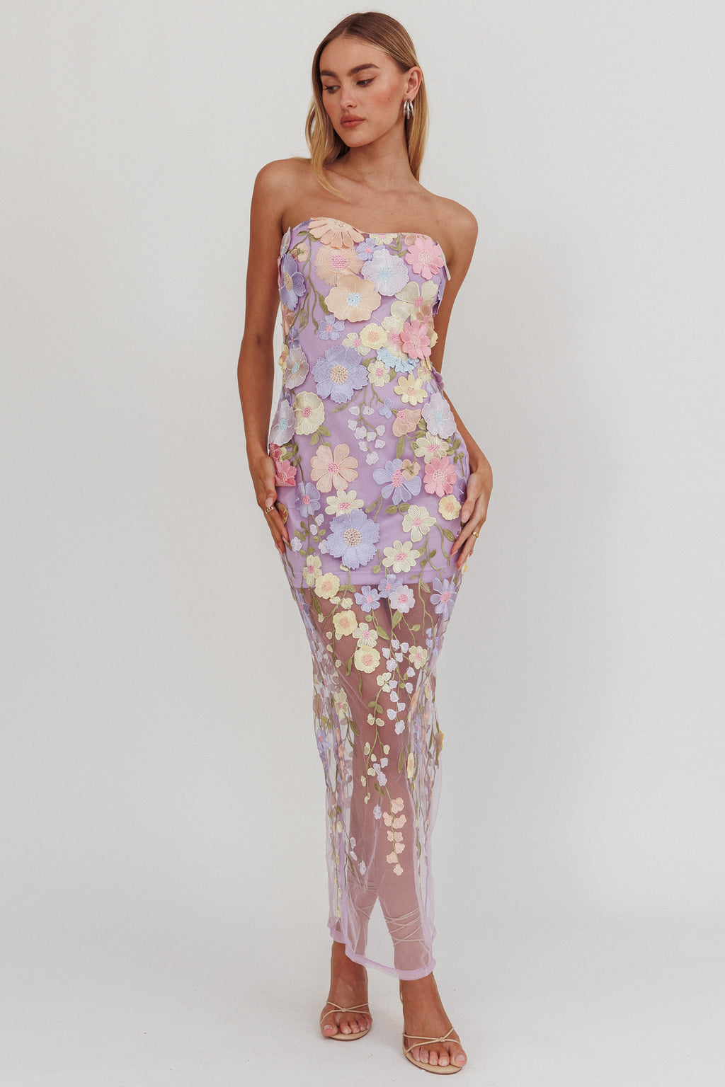 Euphoria Dream Embellished Mesh Maxi Dress Lilac by Selfie Leslie