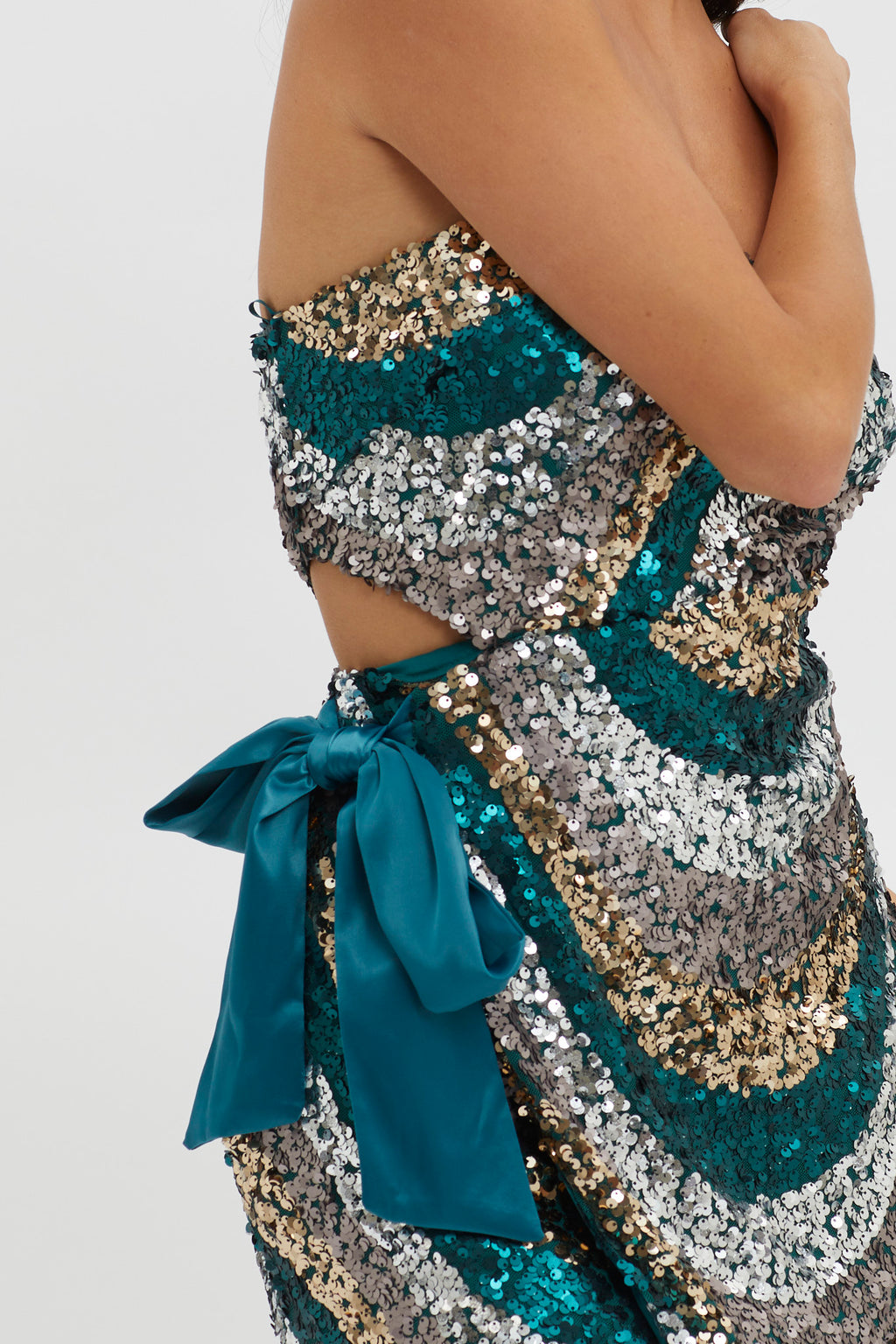 Eyes For You Waist Tie Mini Dress Sequin Green by Selfie Leslie