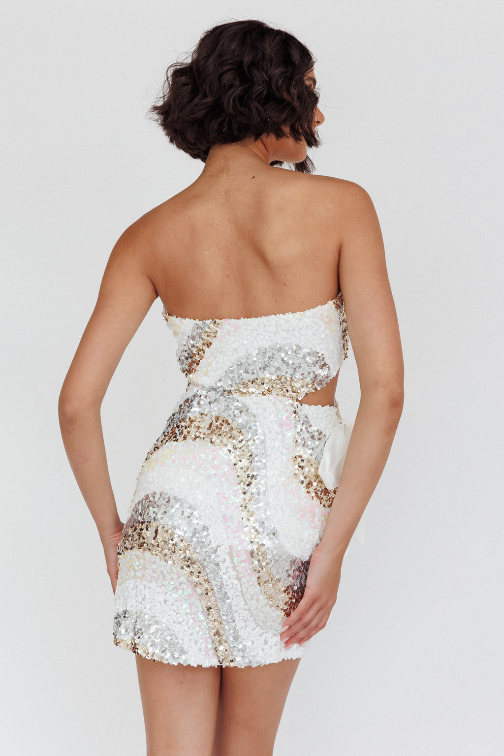 Eyes For You Waist Tie Mini Dress Sequin White by Selfie Leslie