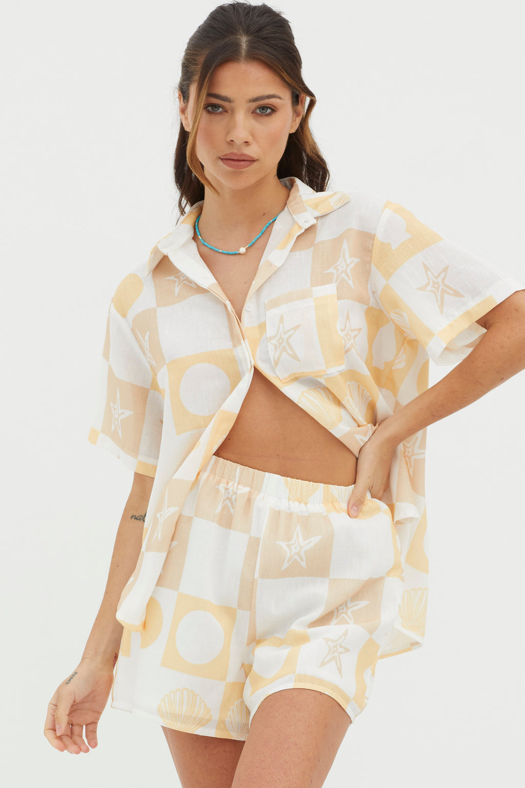 Just A Hunch Shorts Shell Print Yellow Multi by Selfie Leslie