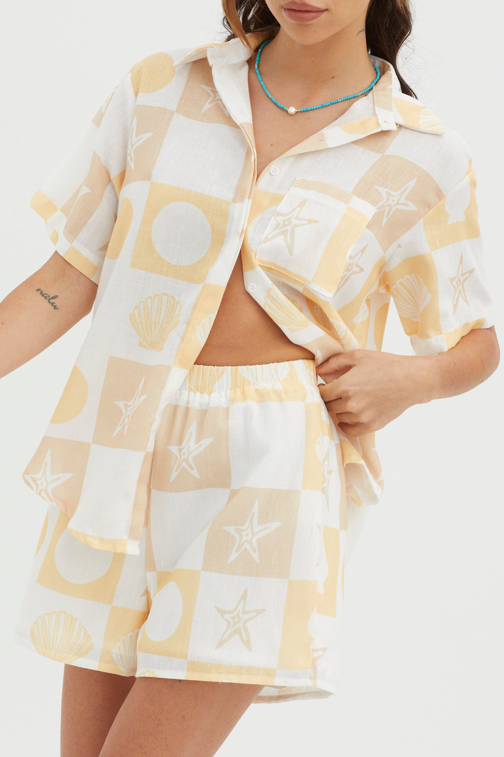 Just A Hunch Shorts Shell Print Yellow Multi by Selfie Leslie