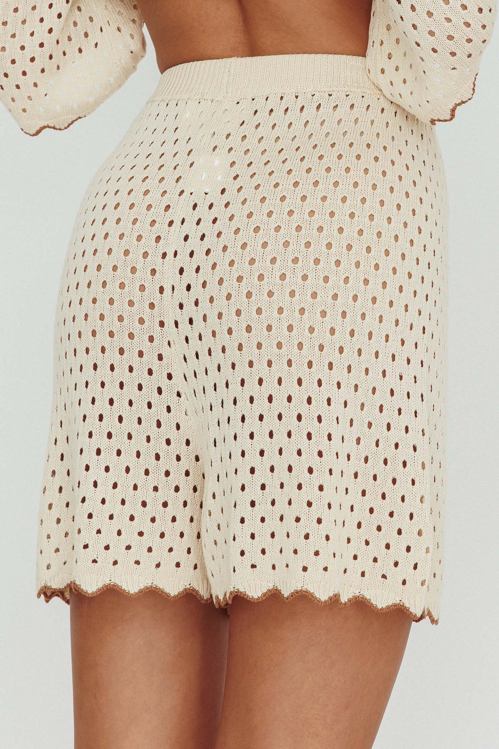 Just A Hunch Crochet Shorts Nutmeg/Shell by Selfie Leslie