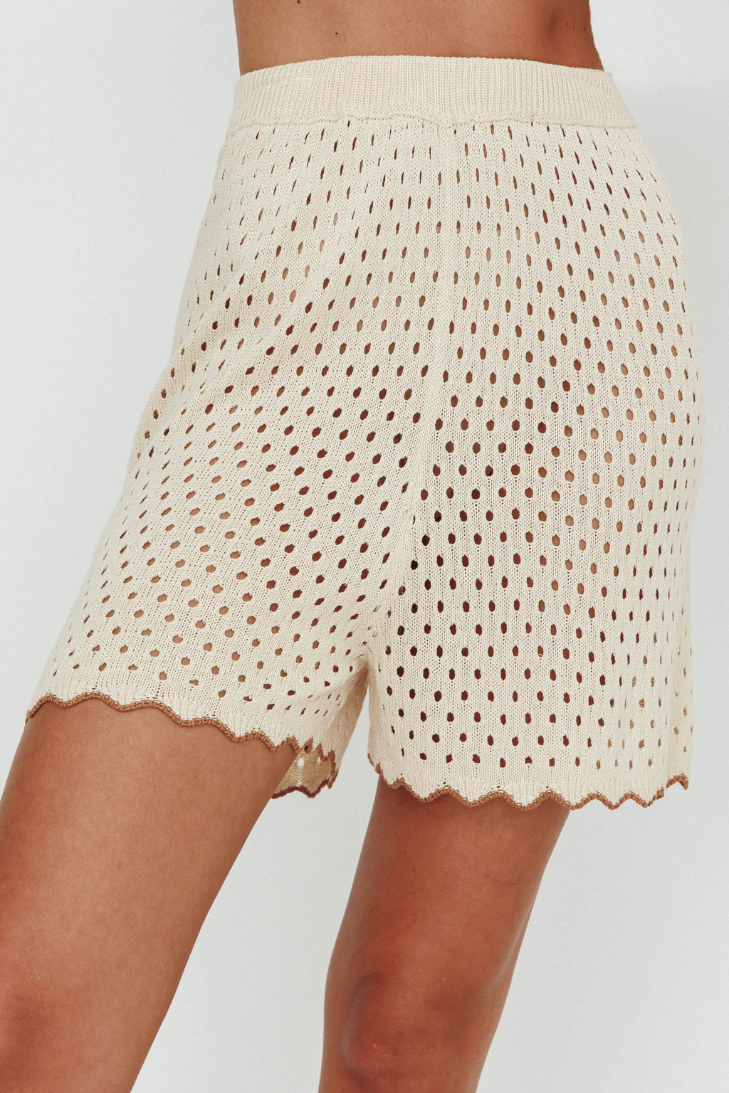 Just A Hunch Crochet Shorts Nutmeg/Shell by Selfie Leslie