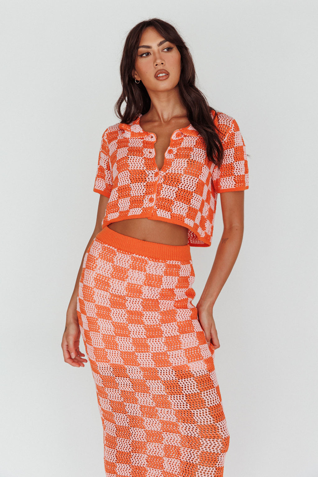 Byron Bay Crochet Buttoned Top Sunset by Selfie Leslie