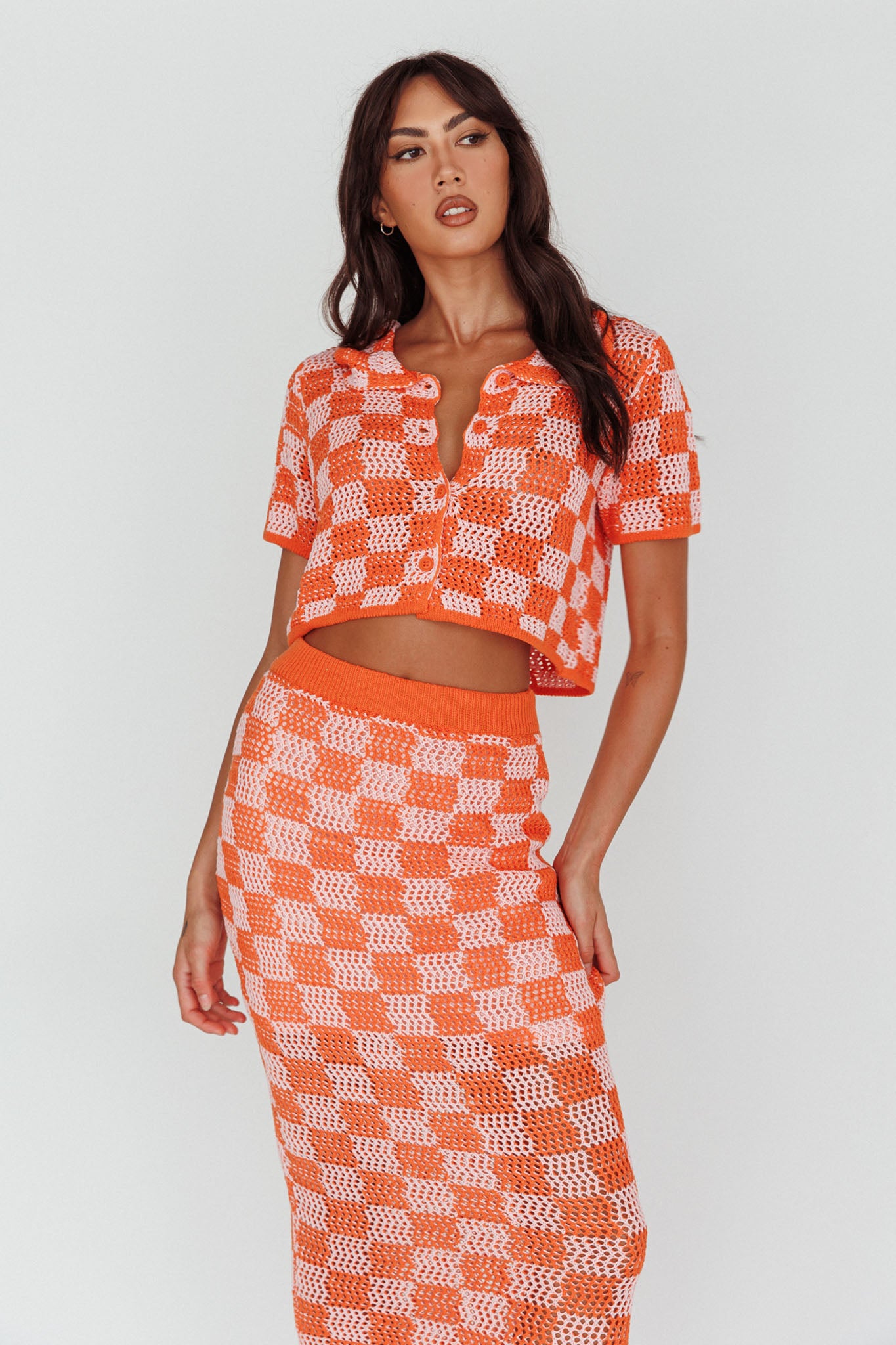 Byron Bay Crochet Buttoned Top Sunset by Selfie Leslie