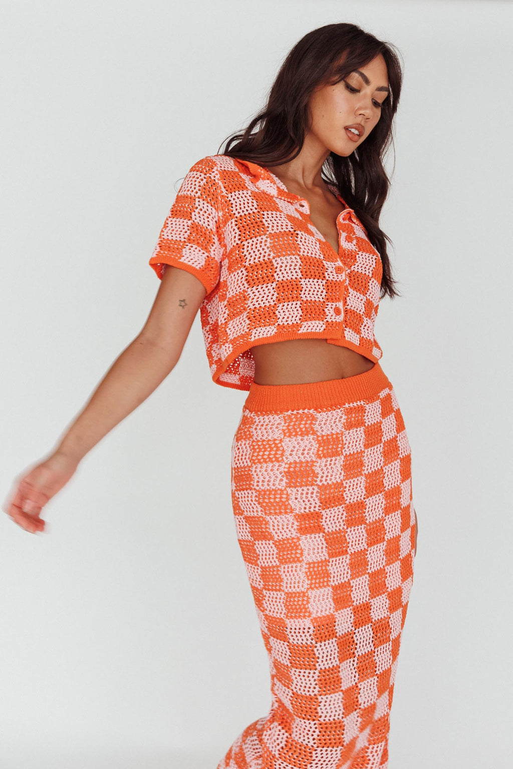 Byron Bay Crochet Buttoned Top Sunset by Selfie Leslie