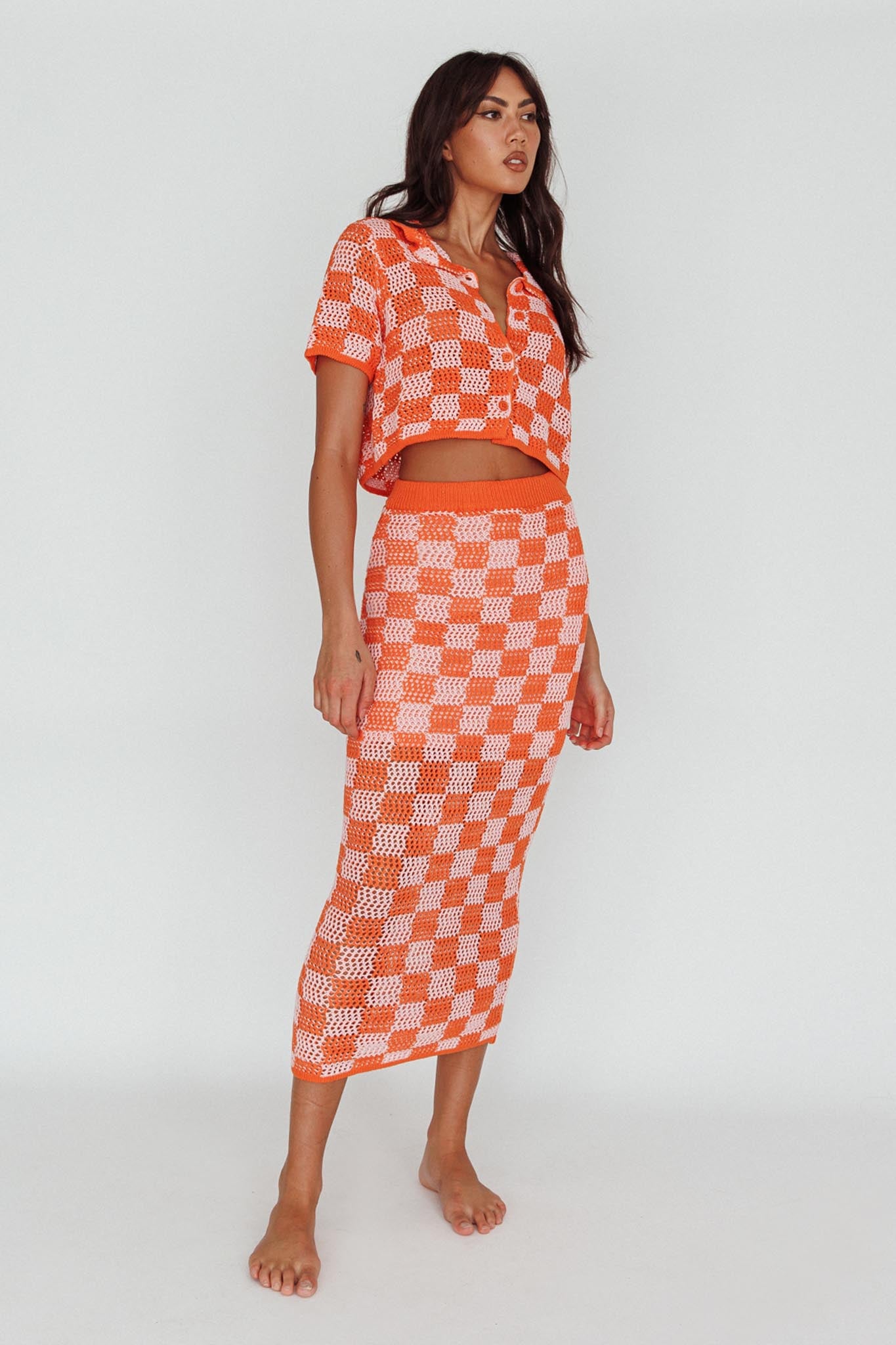Byron Bay Crochet Buttoned Top Sunset by Selfie Leslie