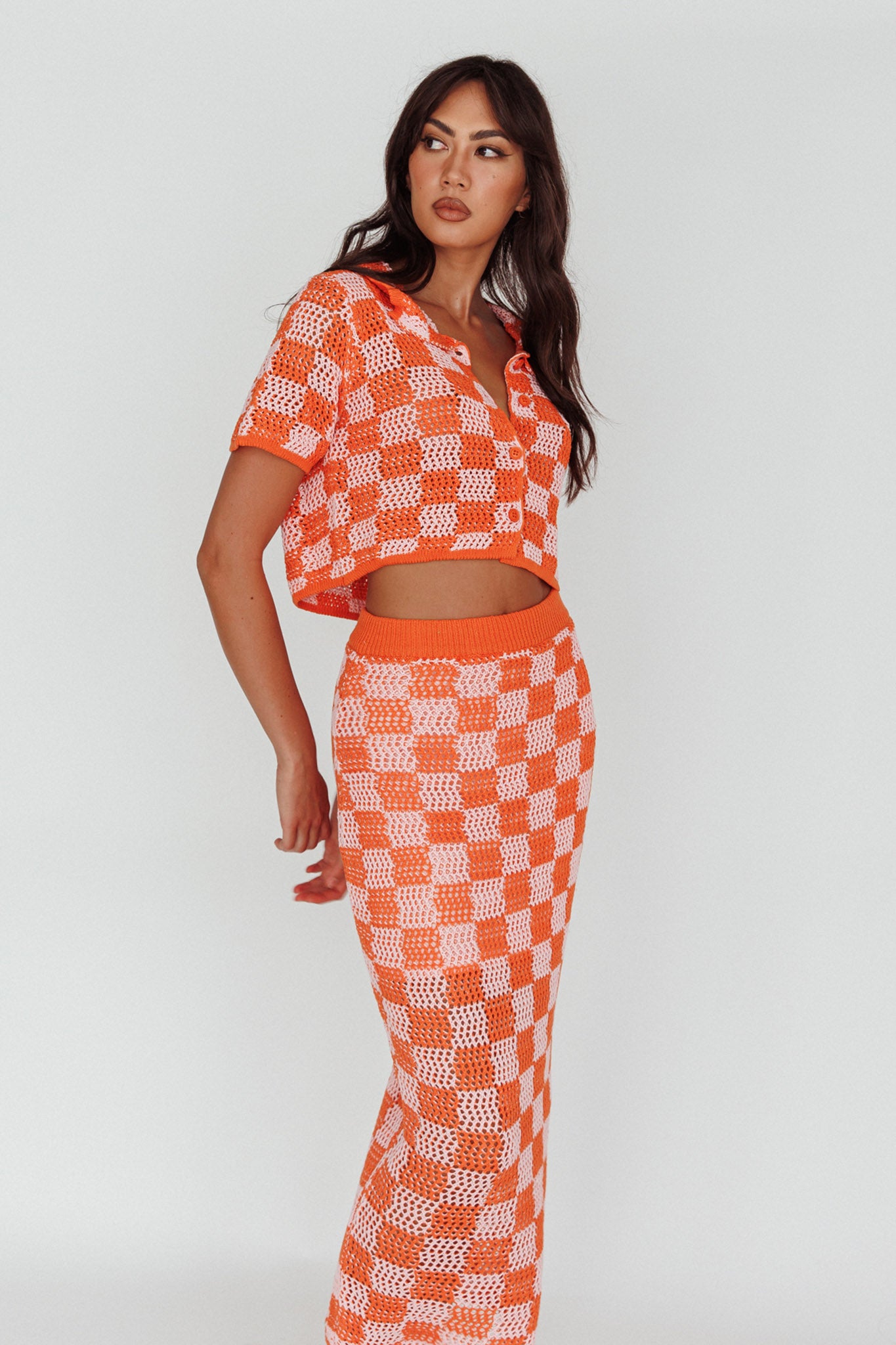 Byron Bay Crochet Buttoned Top Sunset by Selfie Leslie