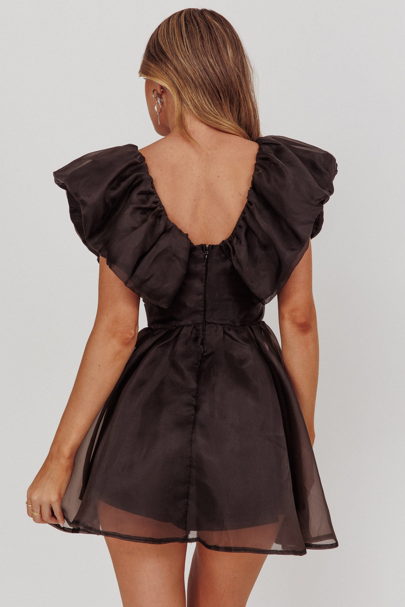 Kahlo Ruffle Neckline Mini Dress Black by Selfie Leslie