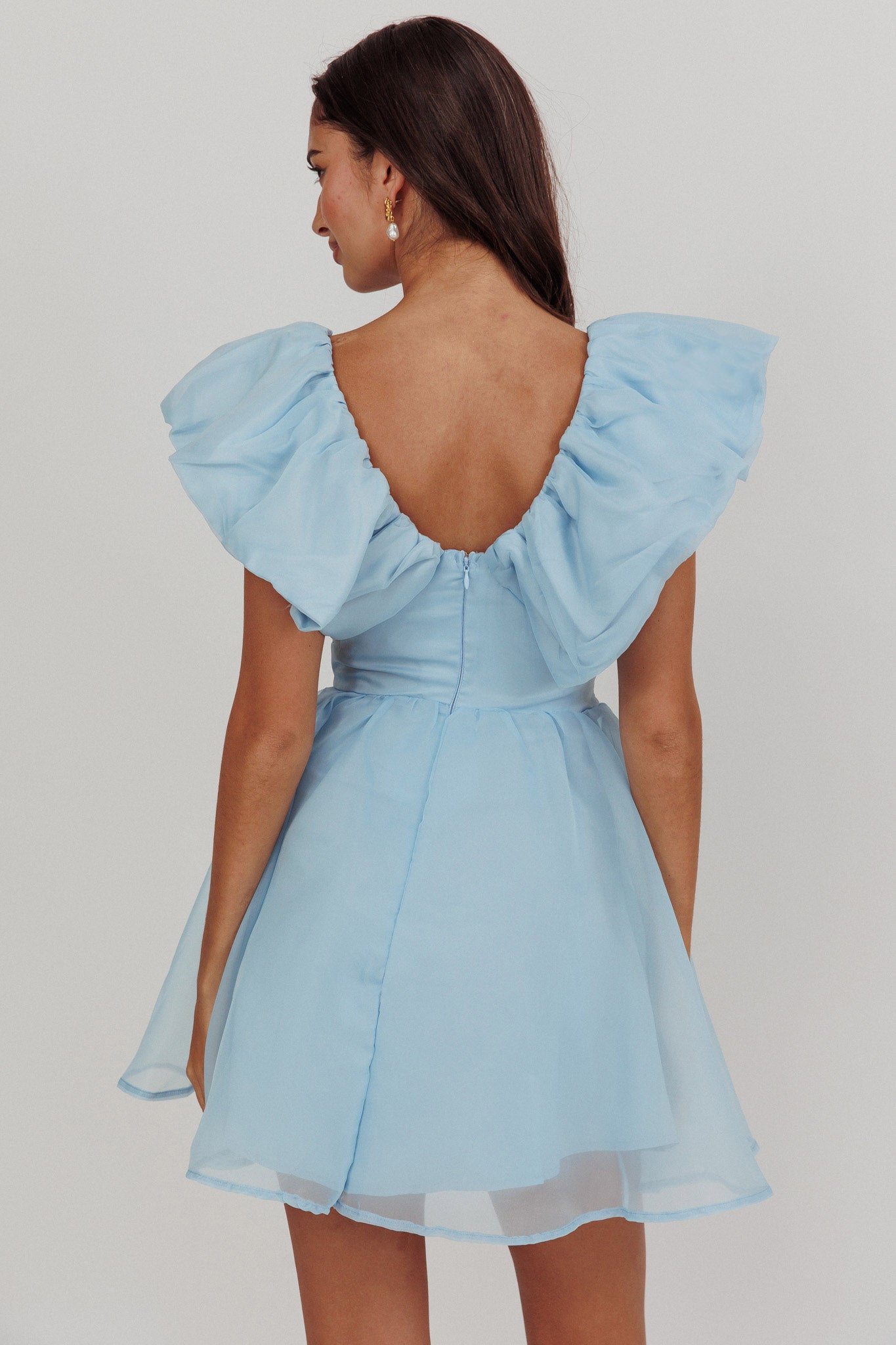 Kahlo Ruffle Neckline Mini Dress Blue by Selfie Leslie