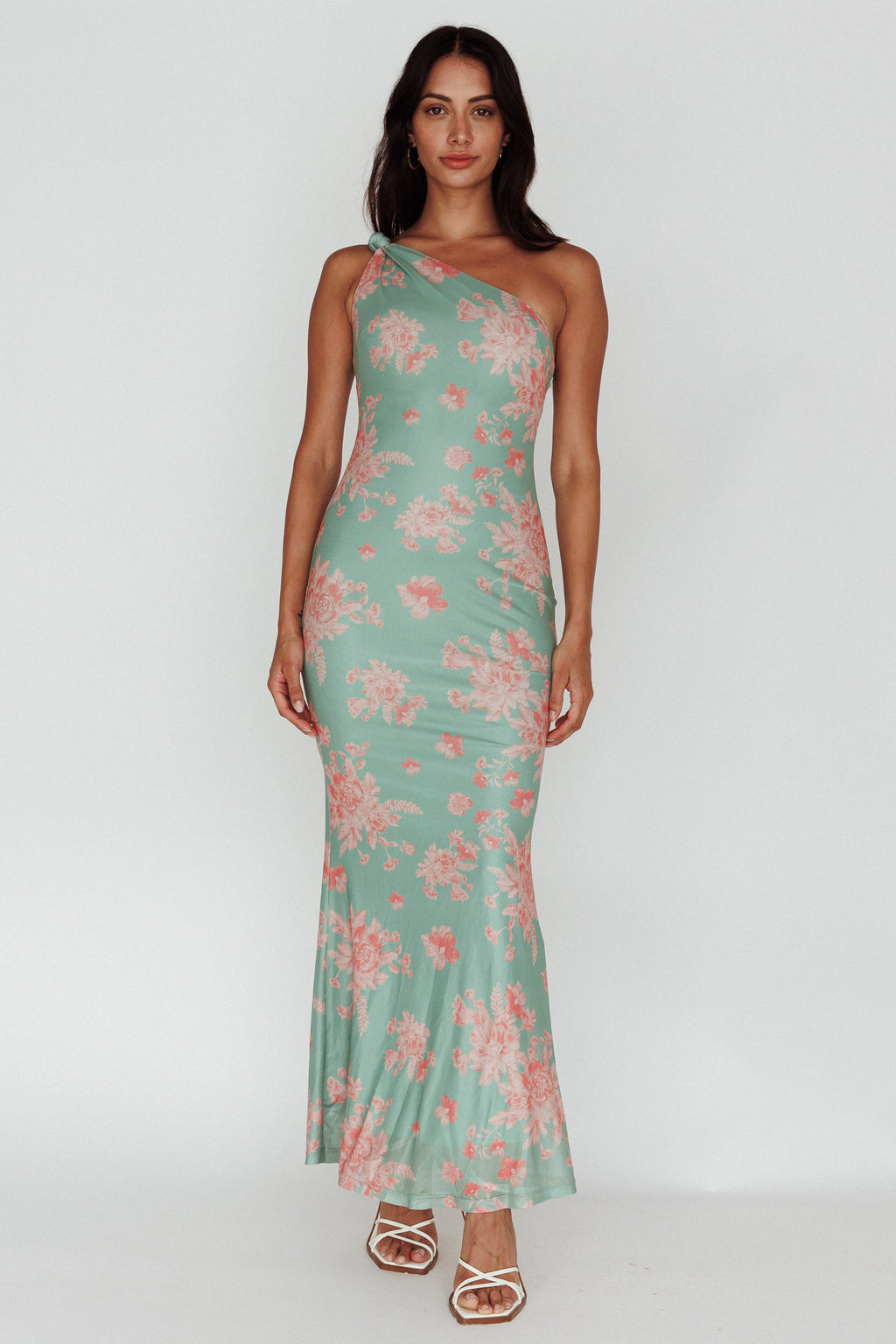 Portland One-Shoulder Jersey Maxi Dress Floral Green by Selfie Leslie