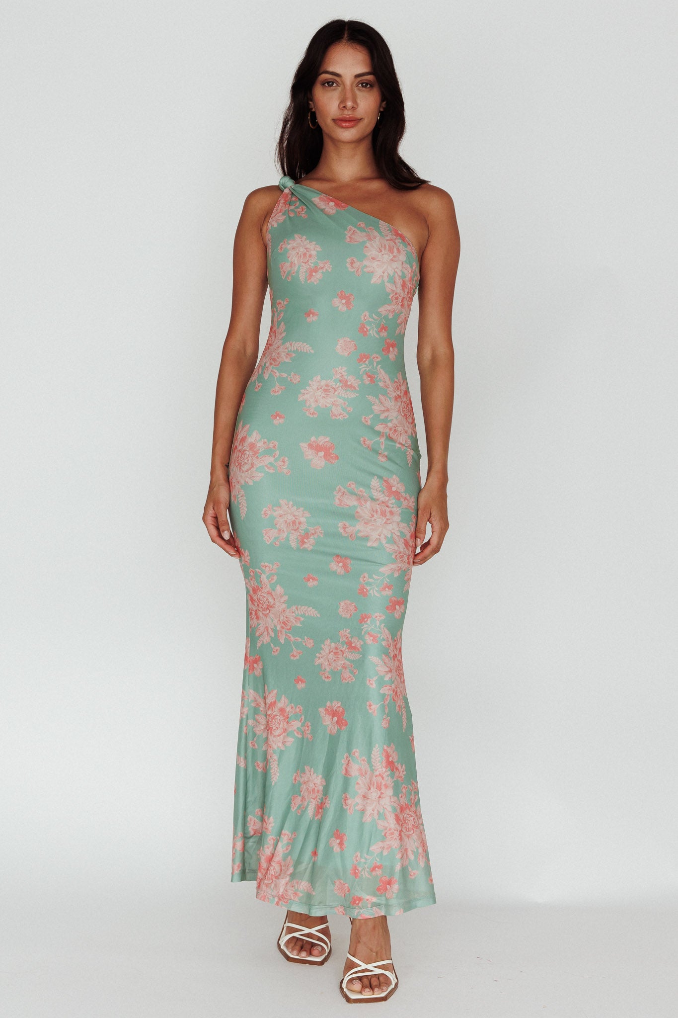 Portland One-Shoulder Jersey Maxi Dress Floral Green by Selfie Leslie