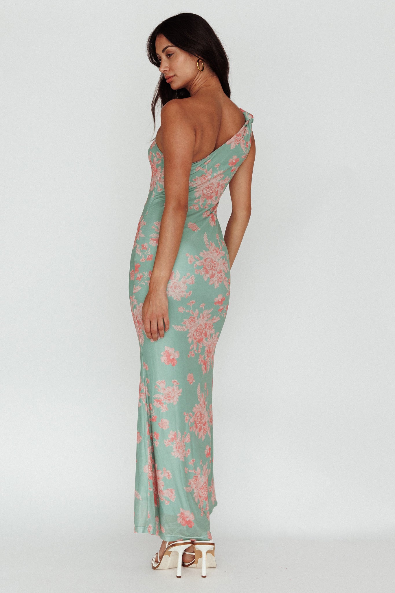 Portland One-Shoulder Jersey Maxi Dress Floral Green by Selfie Leslie