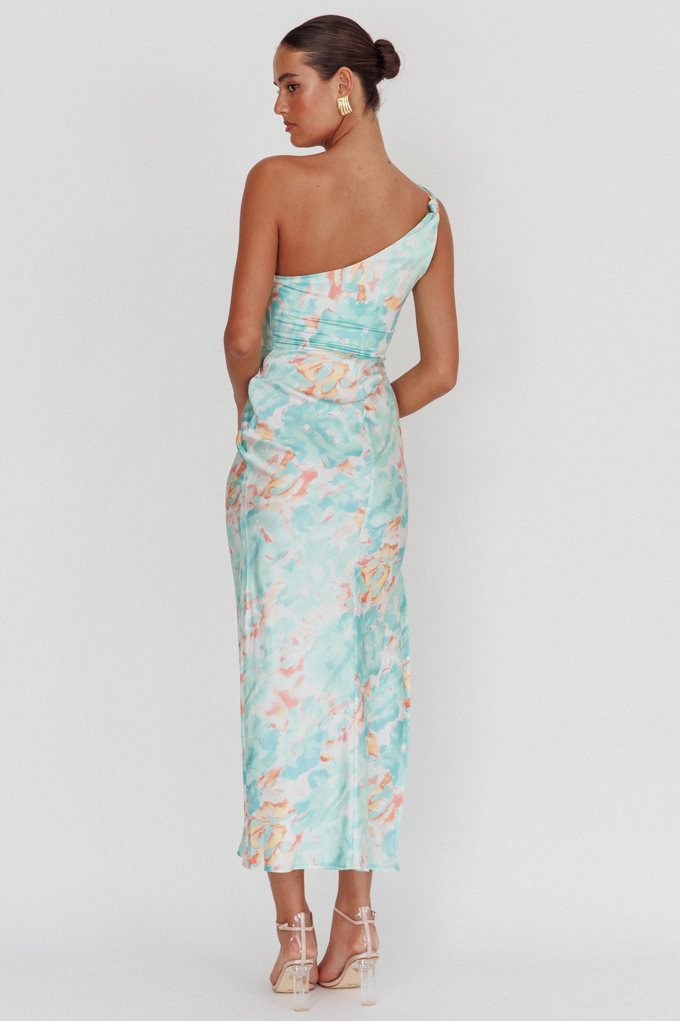 Portland One-Shoulder Maxi Dress Floral Mint by Selfie Leslie