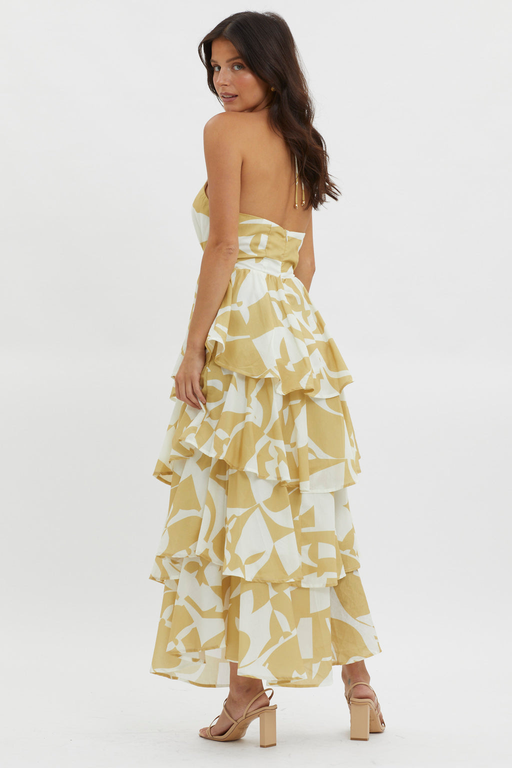 Catalina Tiered Ruffle Maxi Dress Print Yellow by Selfie Leslie