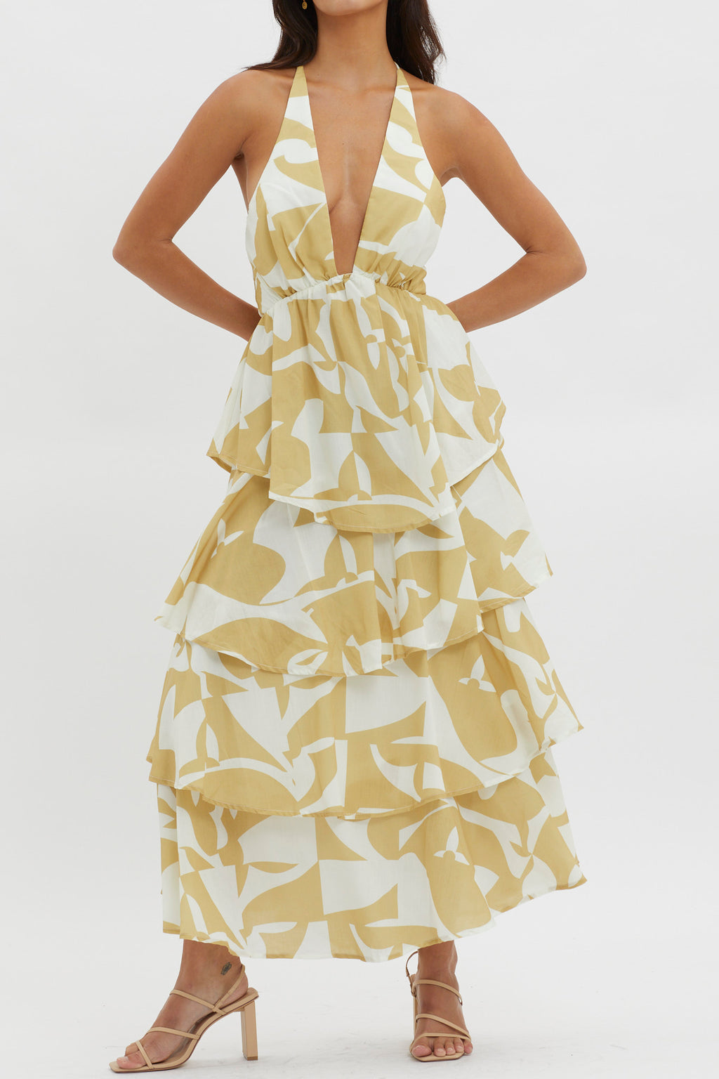 Catalina Tiered Ruffle Maxi Dress Print Yellow by Selfie Leslie
