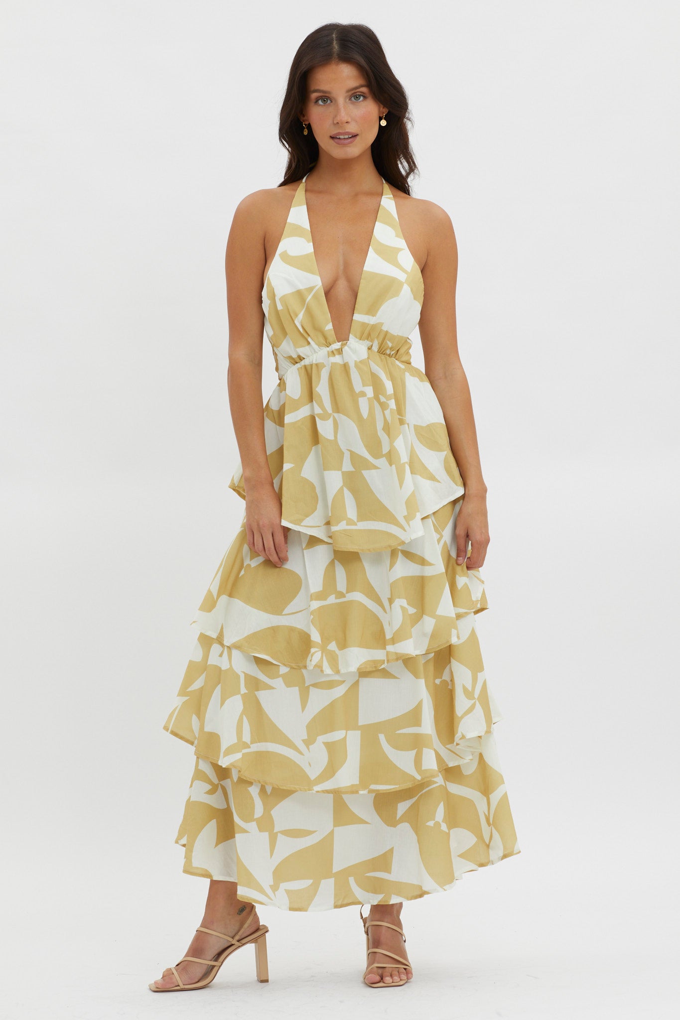 Catalina Tiered Ruffle Maxi Dress Print Yellow by Selfie Leslie
