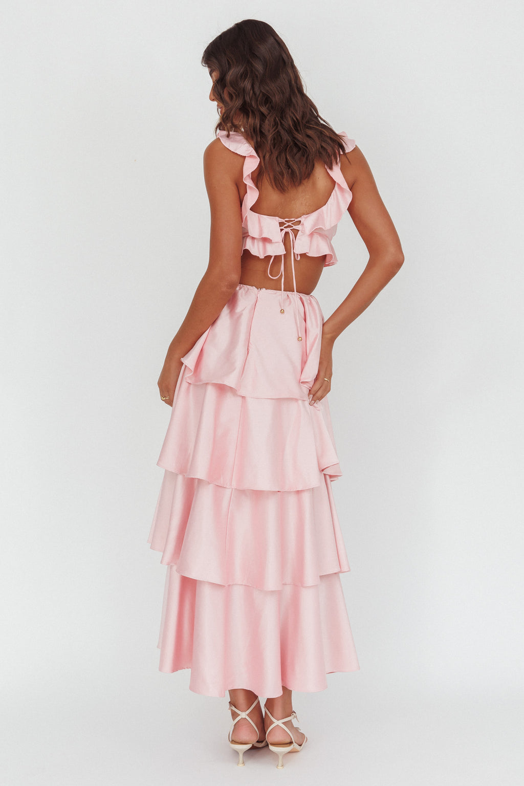 Catalina Tiered Ruffle Cut-Out Maxi Dress Blush by Selfie Leslie