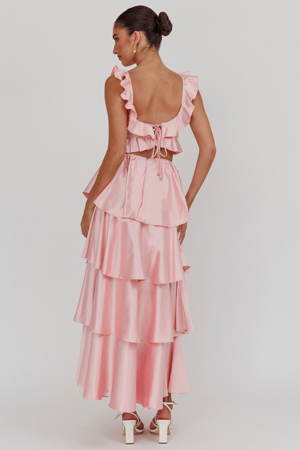 Catalina Tiered Ruffle Cut-Out Maxi Dress Blush by Selfie Leslie