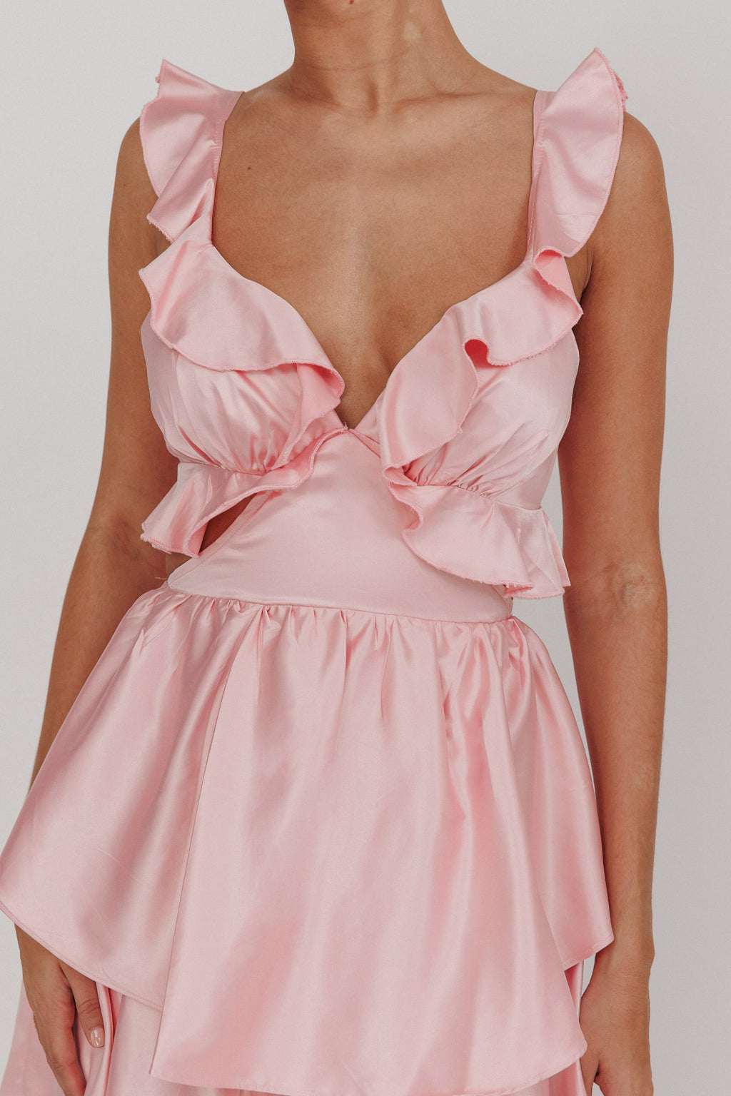 Catalina Tiered Ruffle Cut-Out Maxi Dress Blush by Selfie Leslie