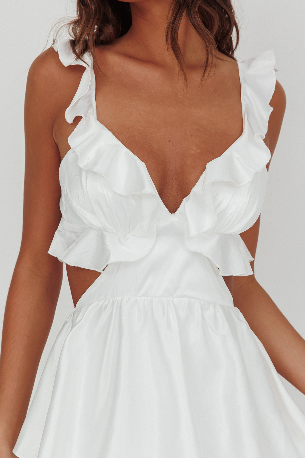 Catalina Tiered Ruffle Cut-Out Maxi Dress White by Selfie Leslie