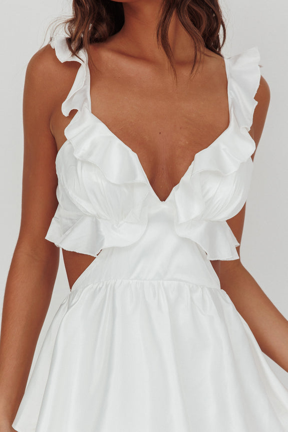 Catalina Tiered Ruffle Cut-Out Maxi Dress White
