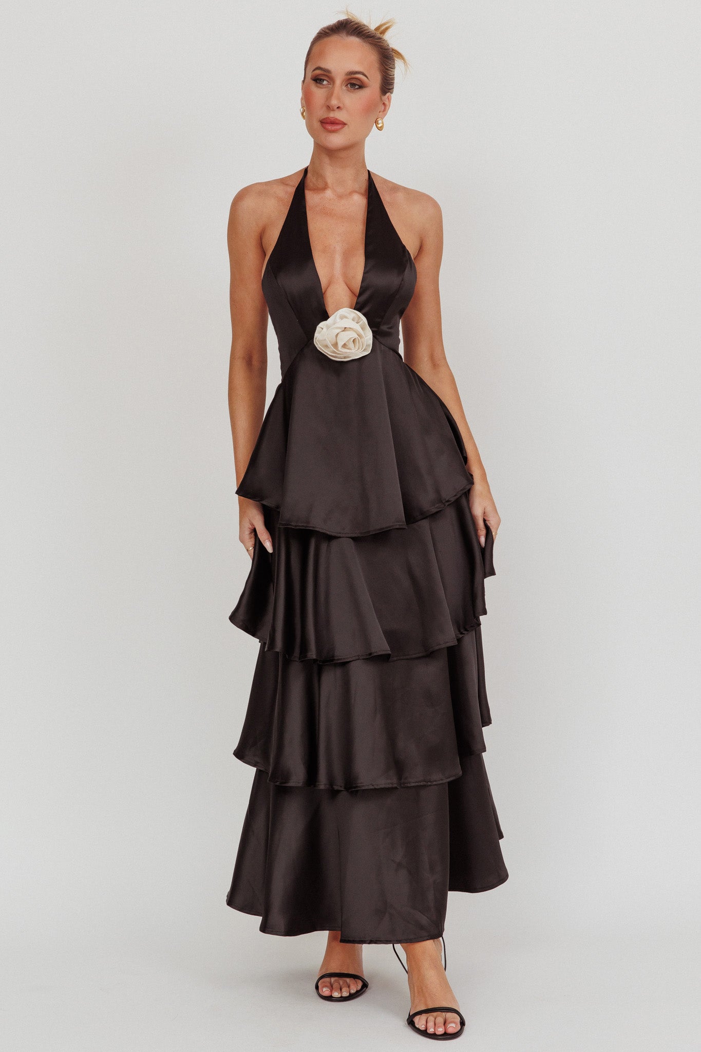 Catalina White Halterneck Draped Maxi Dress-white