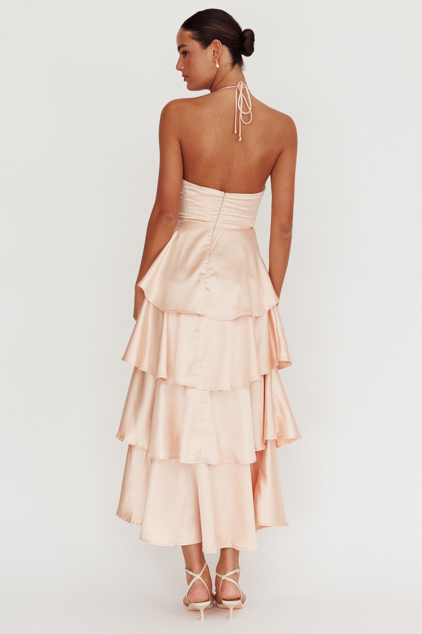 Catalina Tiered Ruffle Rosette Maxi Dress Peach Selfie Leslie Catalina Tiered Ruffle Rosette Maxi Dress Peach Selfie Leslie