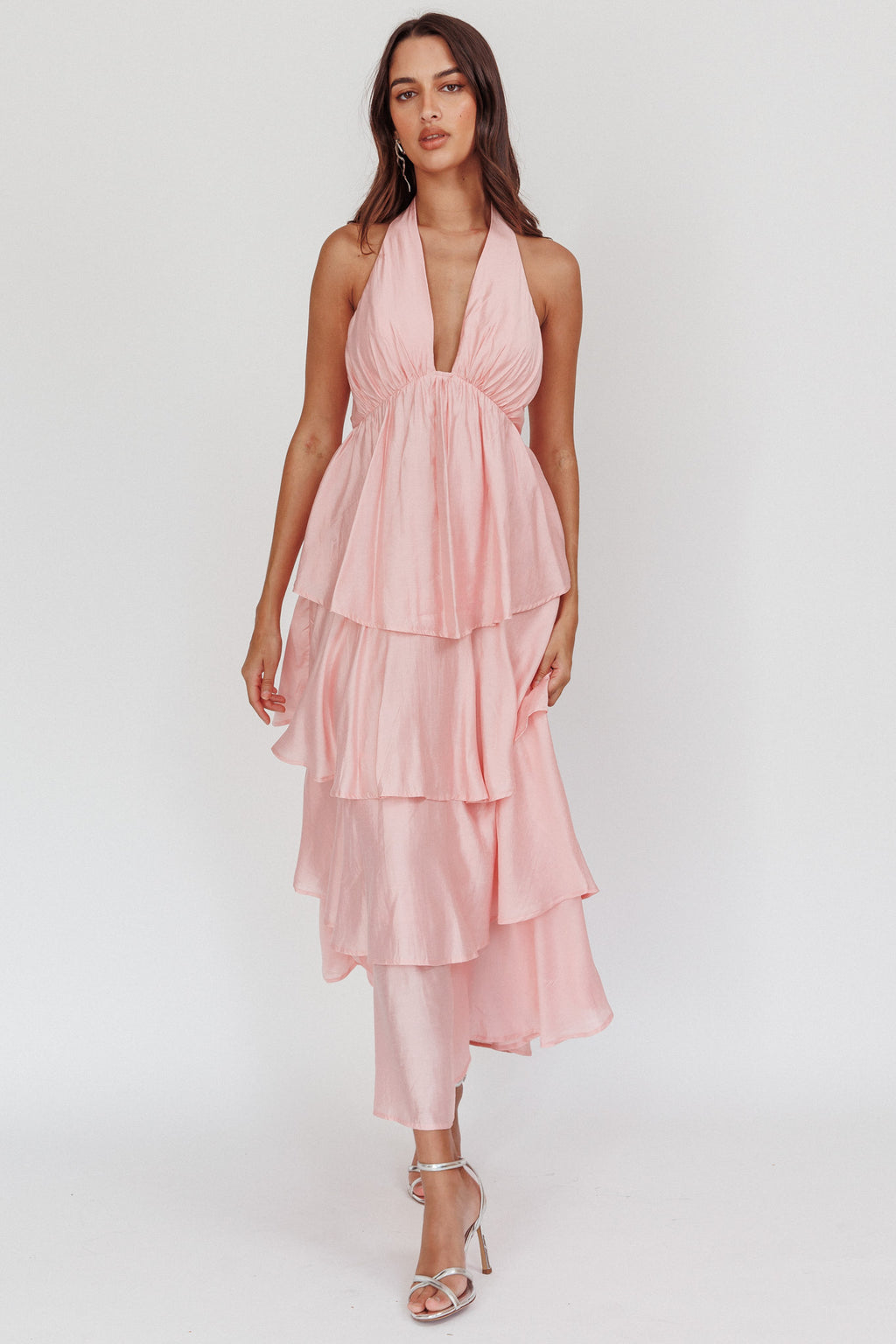 Catalina Tiered Ruffle Maxi Dress Dusty Rose by Selfie Leslie