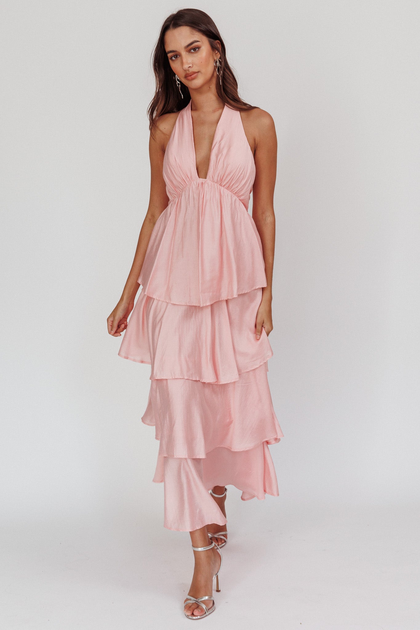 Catalina Tiered Ruffle Maxi Dress Dusty Rose by Selfie Leslie