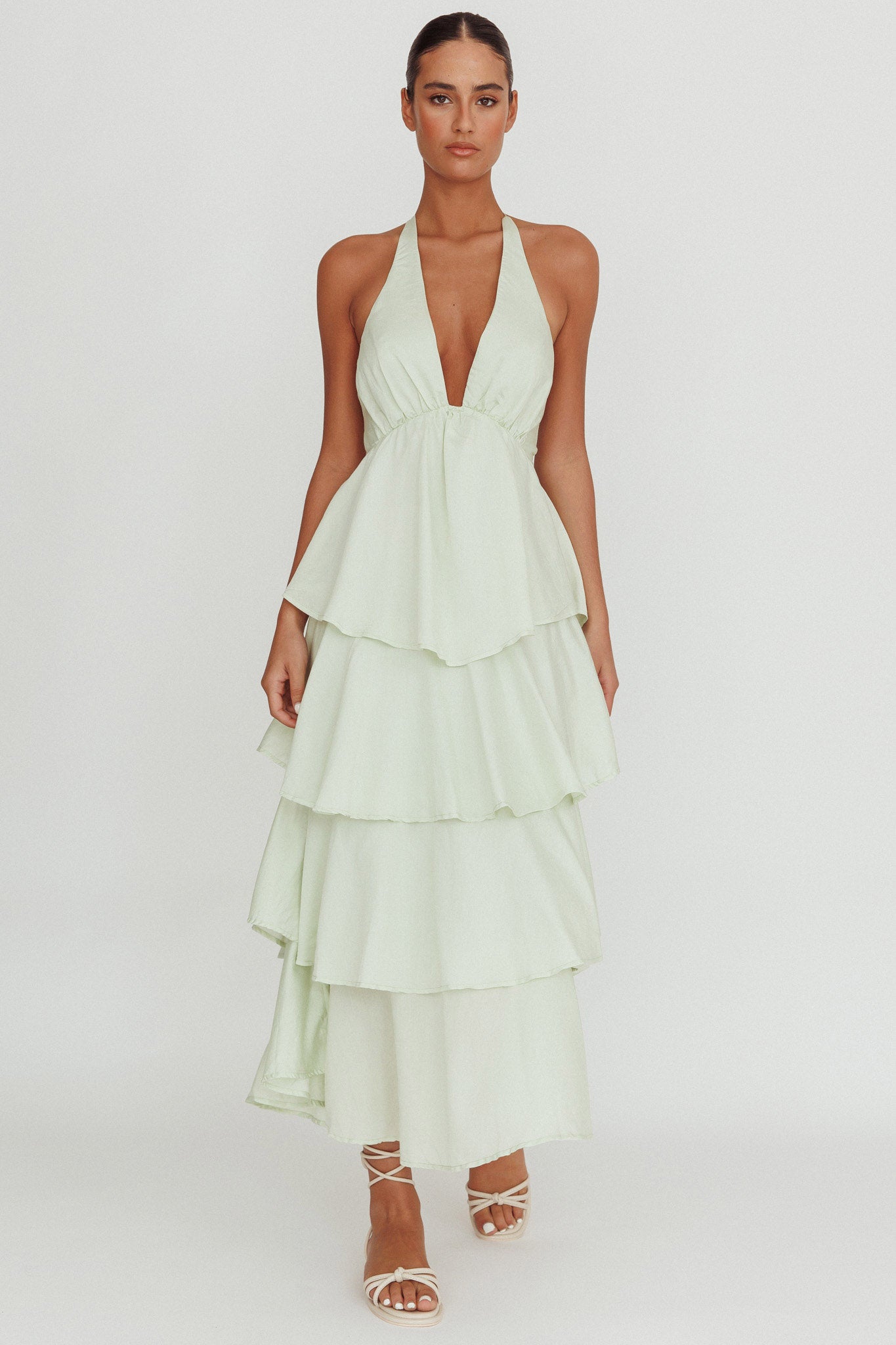 Catalina Tiered Ruffle Maxi Dress Sage by Selfie Leslie