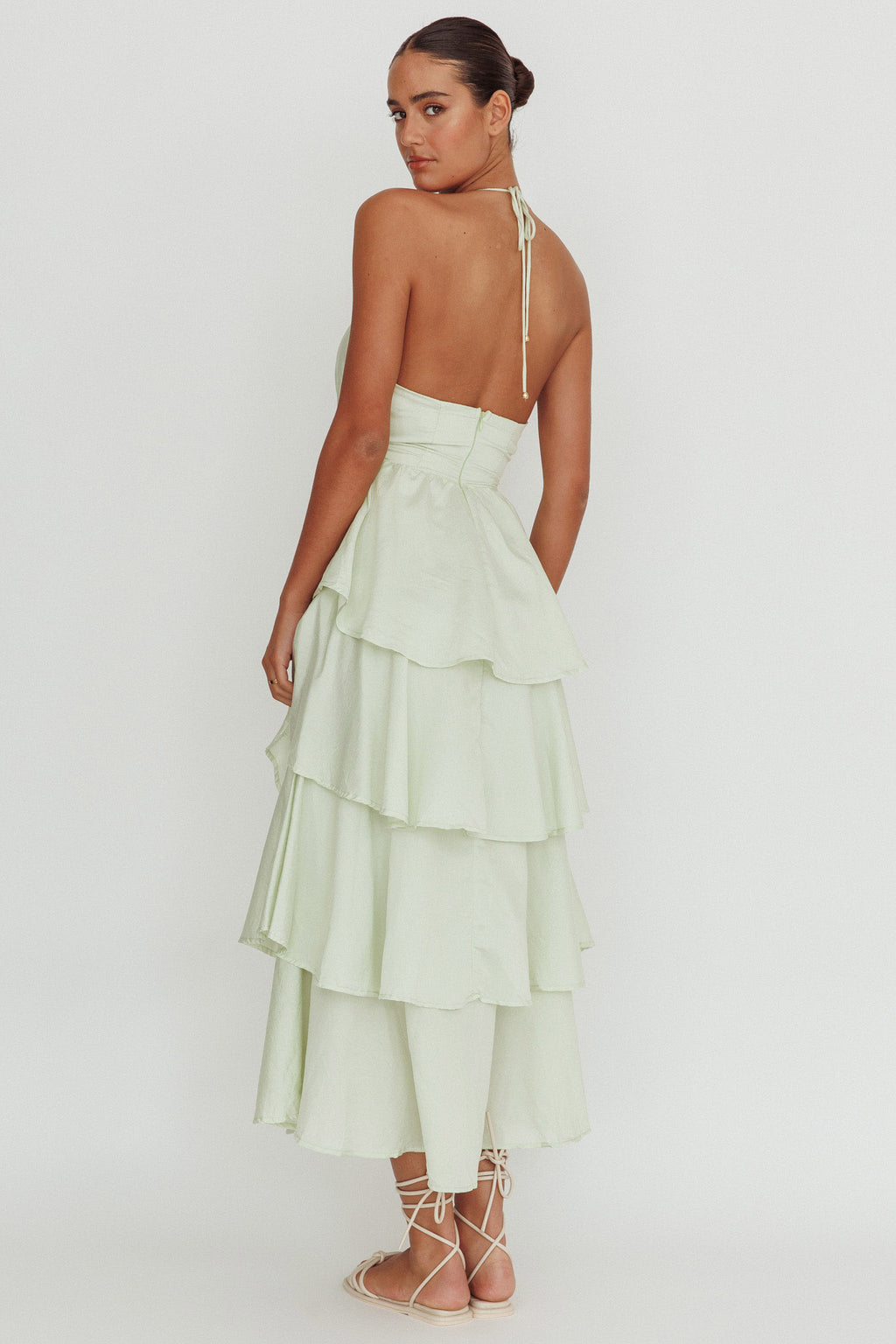 Catalina Tiered Ruffle Maxi Dress Sage by Selfie Leslie