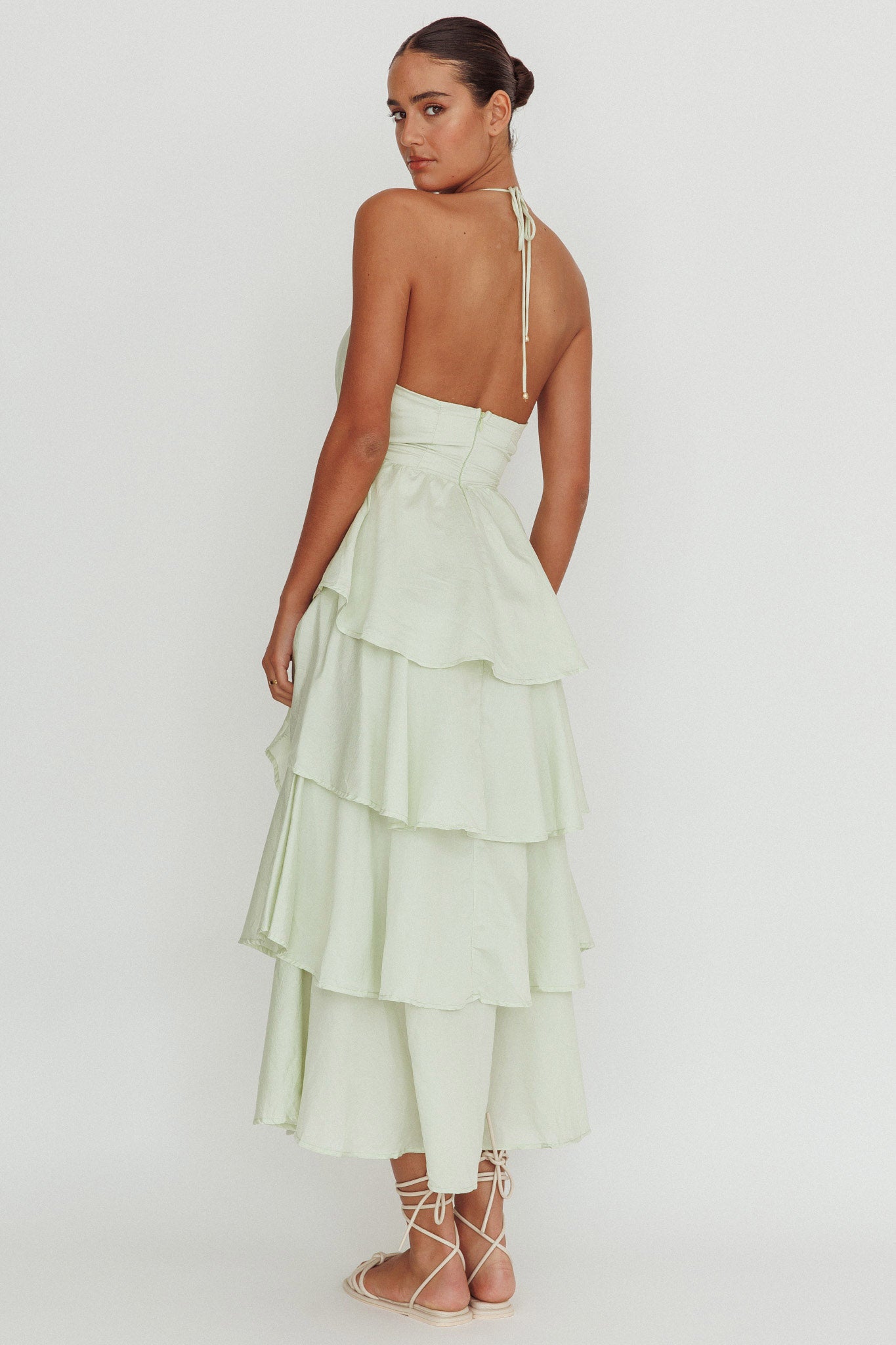 Catalina Tiered Ruffle Maxi Dress Sage by Selfie Leslie