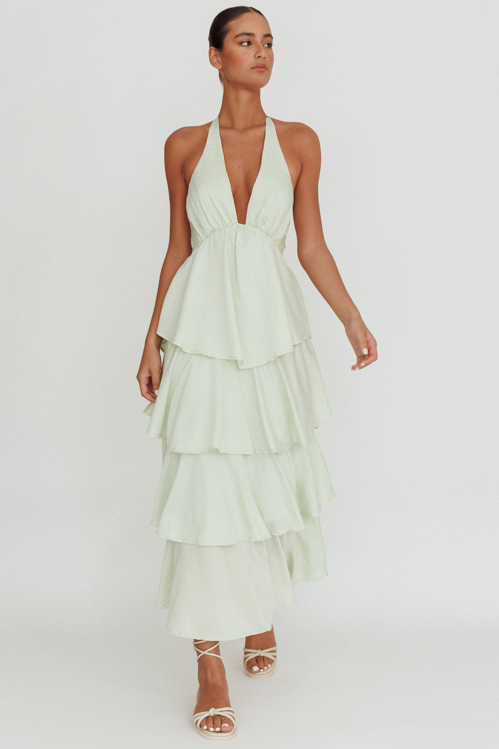 Catalina Tiered Ruffle Maxi Dress Sage by Selfie Leslie