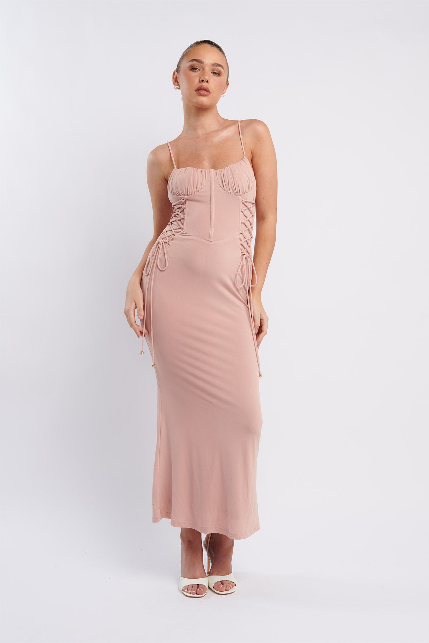 Graziella Laced Corset Midi Dress Nude by Selfie Leslie