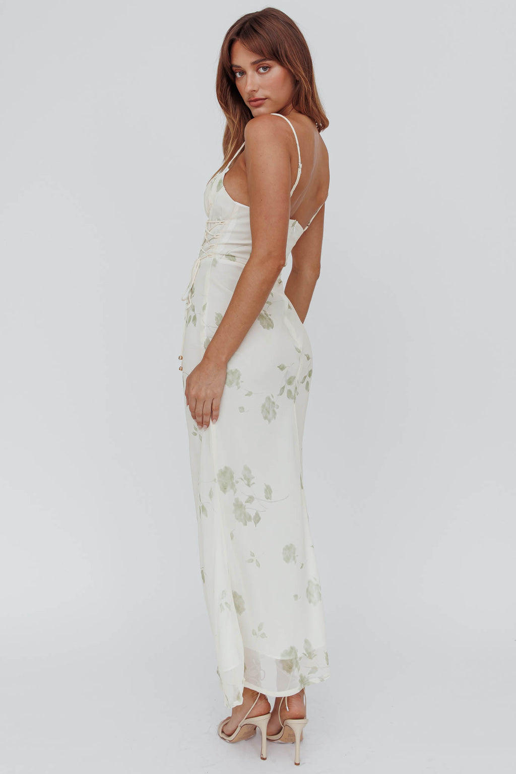 Graziella Laced Corset Midi Dress Floral Green by Selfie Leslie