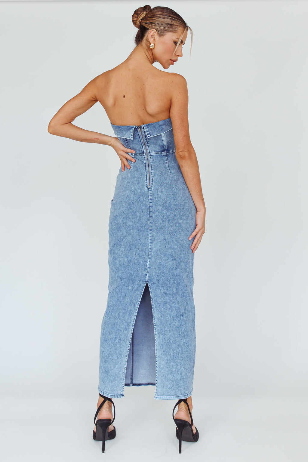 Press Play Strapless Maxi Dress Denim Blue by Selfie Leslie