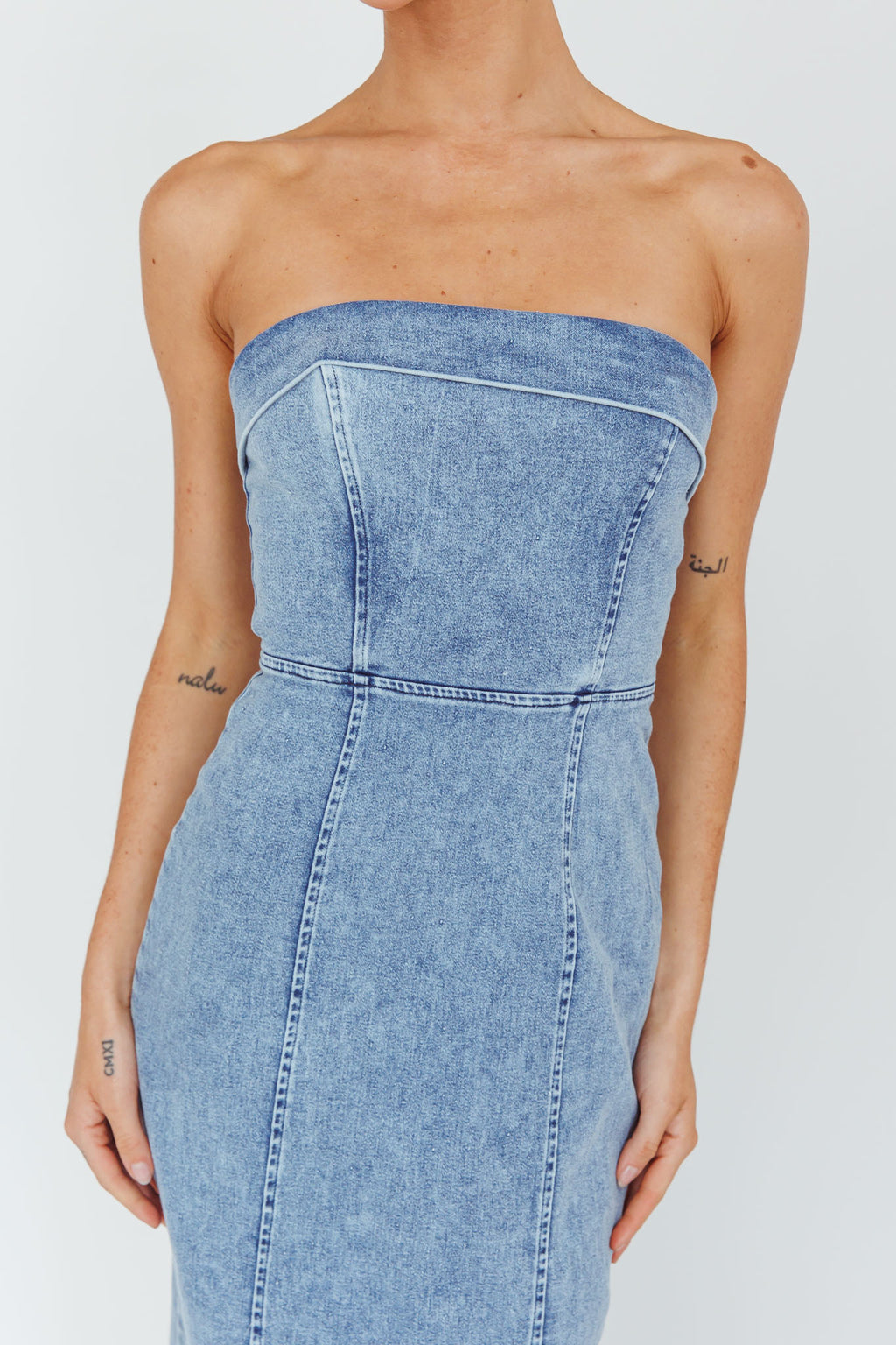 Press Play Strapless Maxi Dress Denim Blue by Selfie Leslie